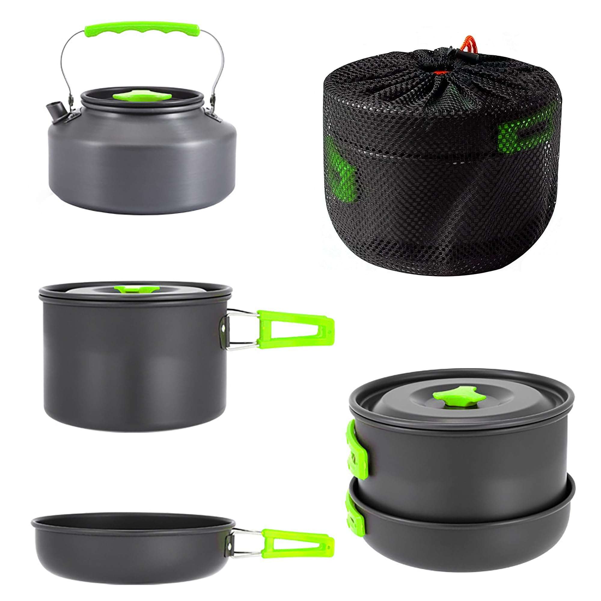 aiGear 3pcs Camping Cookware Mess Kit, Non-Stick Camping Pan Pot Kettle, Lightweight Aluminum, Collapsible Portable Camping Cooking Set for Outdoor Cooking Hiking Picnic - Image 1