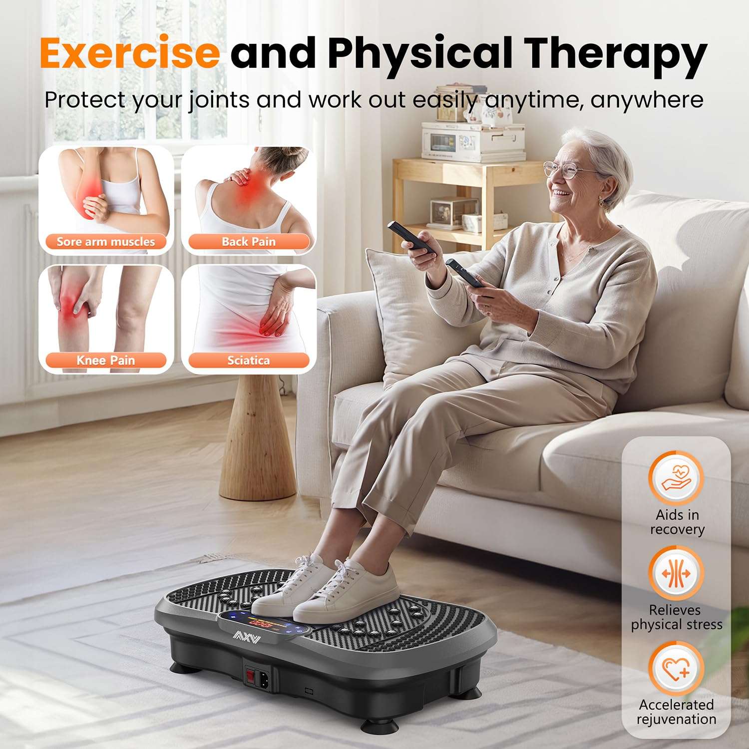 AXV Vibration Plate Fitness Platform Exercise Machine Vibrating Lymphatic Drainage Shaking Full Body Shaker Workout Vibrate Stand Shake Board Sport Gym for Weight Loss Fat Burner for Women Men - Image 7