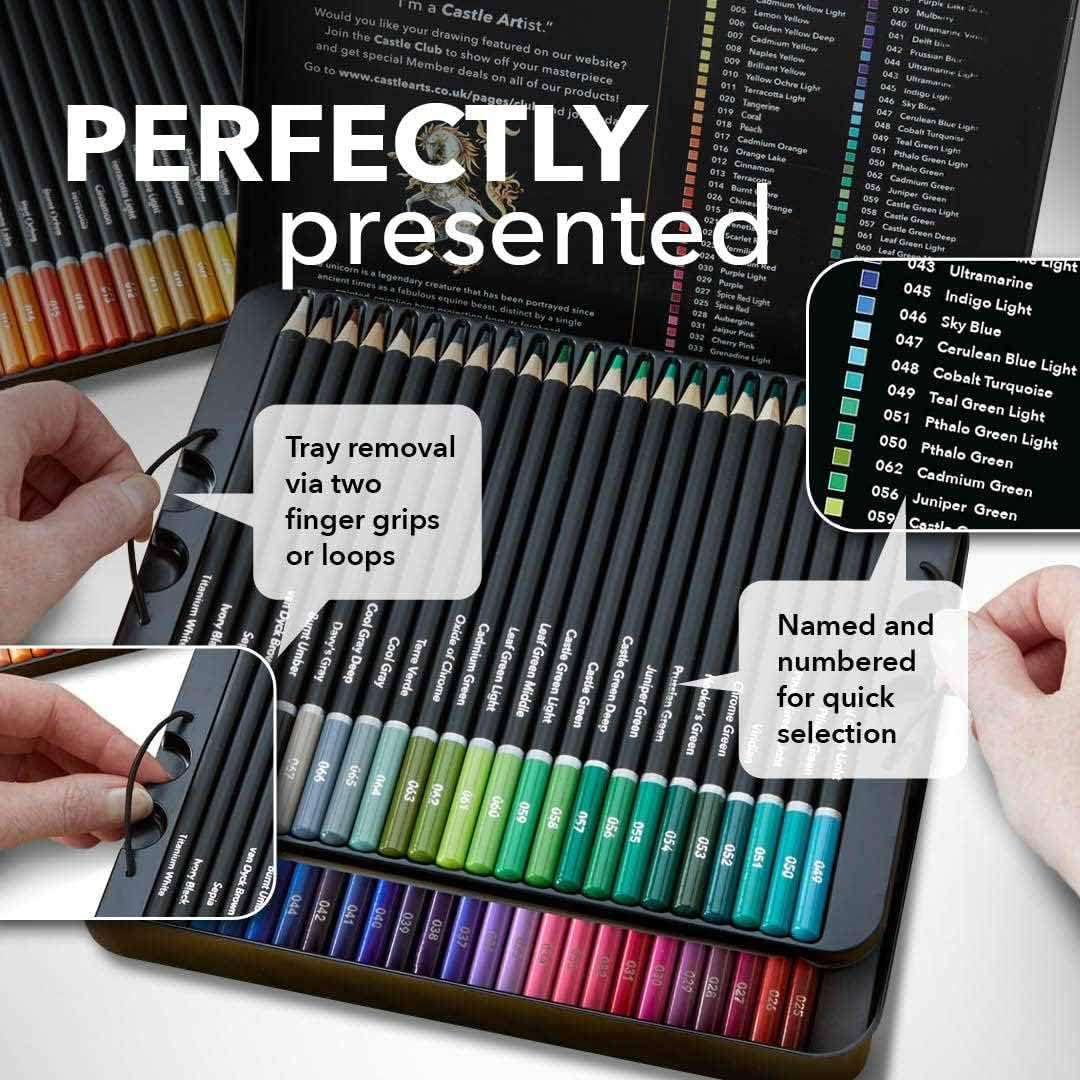 Castle Art Supplies Colored Pencils Set | 72 Premium Soft Core Colored Leads for Adult Artists | Organized in Presentation Tin Case - Image 2