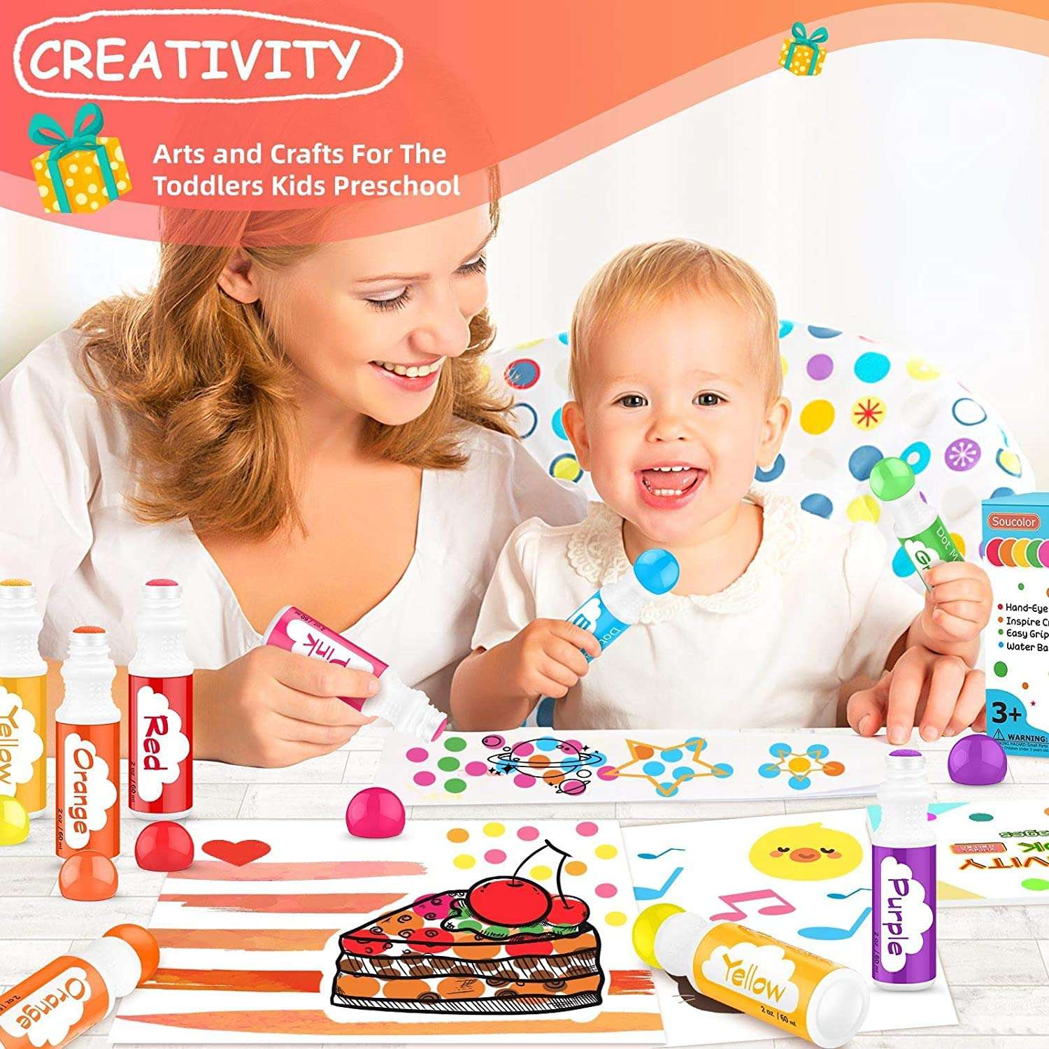 Dot Markers for Toddlers Kids Preschool, Bingo Daubers Washable Art Markers 8 Colors, Toddlers Arts and Crafts Supplies, Kids Painting Drawing Coloring Supplies, Dot Paint Craft Kit Preschool Learning - Image 2
