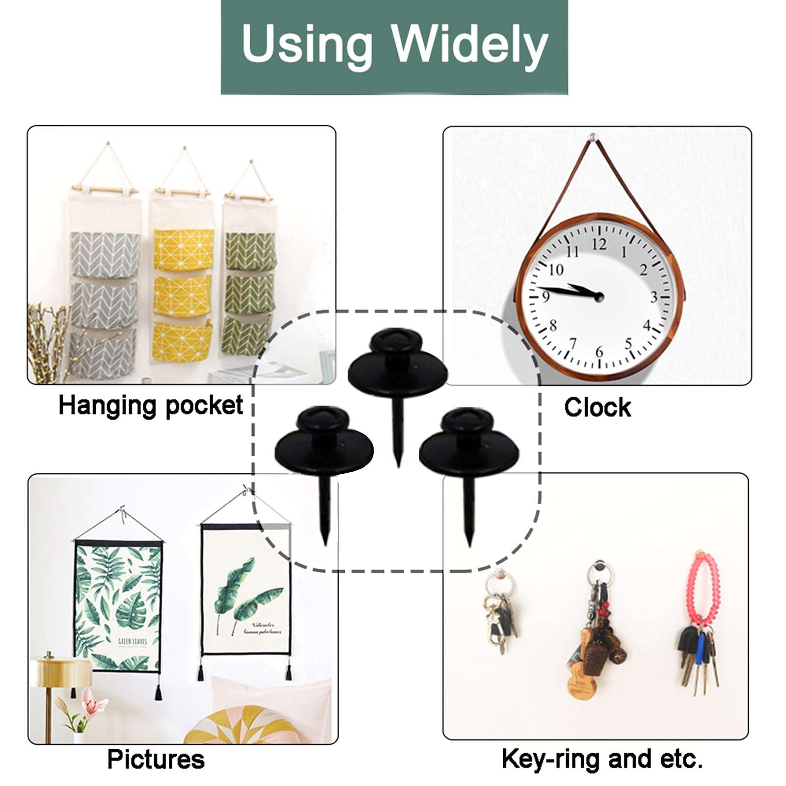 30 PCS Push Pins Picture Hangers Wall Hooks, Double Headed Thumb Tacks for Wall Hangings, Renter Friendly Decor Small Picture Frame Hangers for Drywall Cork Board Home Office Photo Decorations(Black) - Image 4