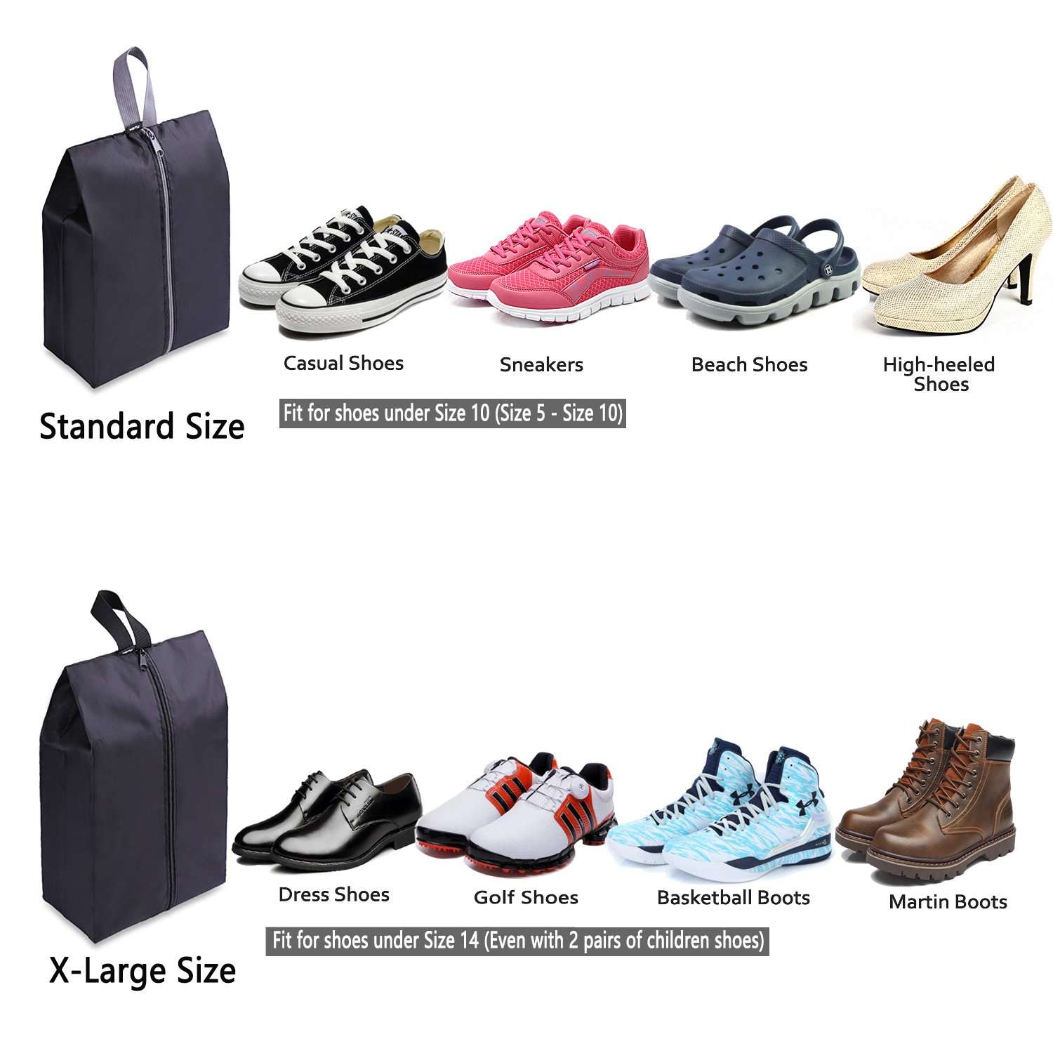 YAMIU Travel Shoe Bags Set of 4 Waterproof Nylon with Zipper for Men & Women, Black - Image 3