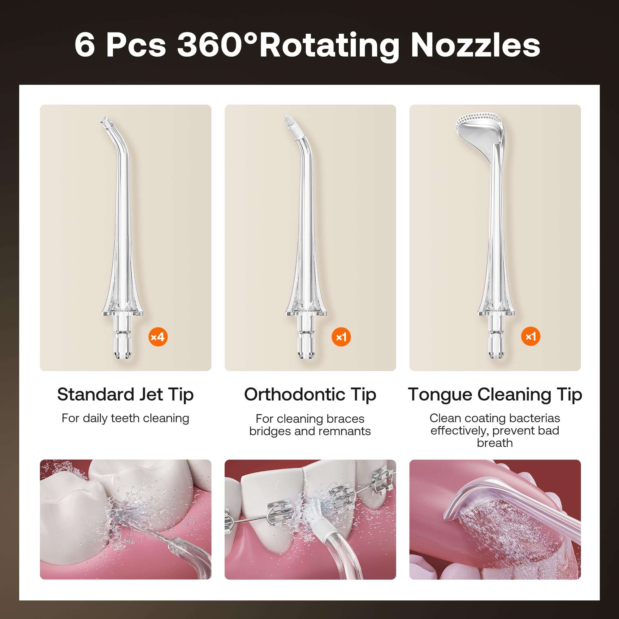 Bitvae Water Dental Flosser Teeth Pick, Cordless Flosser for Travel with 6 Jet Tips, 3 Modes 5 intensities, IPX7 Waterproof Portable & Rechargeable Oral Irrigator Cleaner, White - Image 7