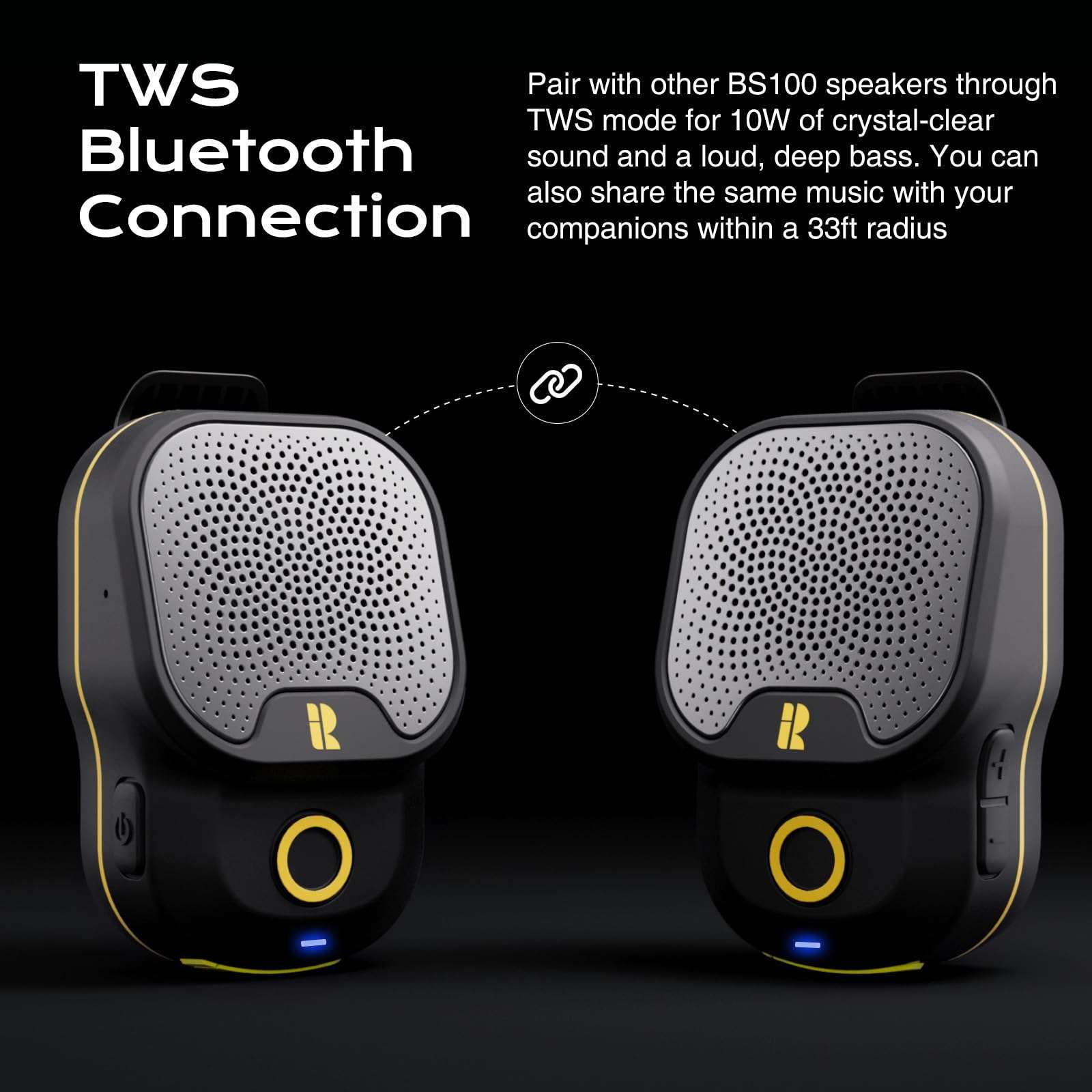 Rythflo Wearable Bluetooth V5.3 Speaker, 30H Working Time Clip-On Wireless Jobsite Water-Resistant Portable Speaker, Built-in ENC Mic for Hands-Free Music/Calls, IPX7 Waterproof, TWS Portable Speaker - Image 6