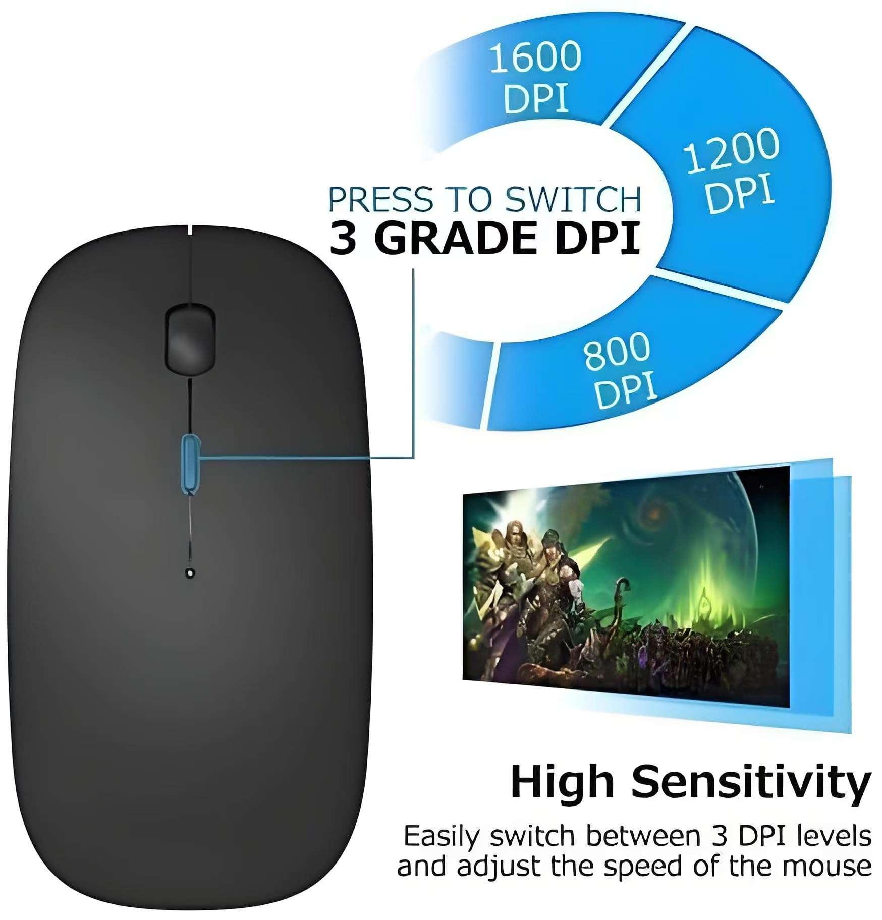 ZERU Bluetooth Mouse,Rechargeable Wireless Mouse for MacBook Pro/MacBook Air/Laptop/PC/Mac/iPad pro/Computer,Bluetooth 5.2 + 3.0 +2.4G USB Receiver - Image 5