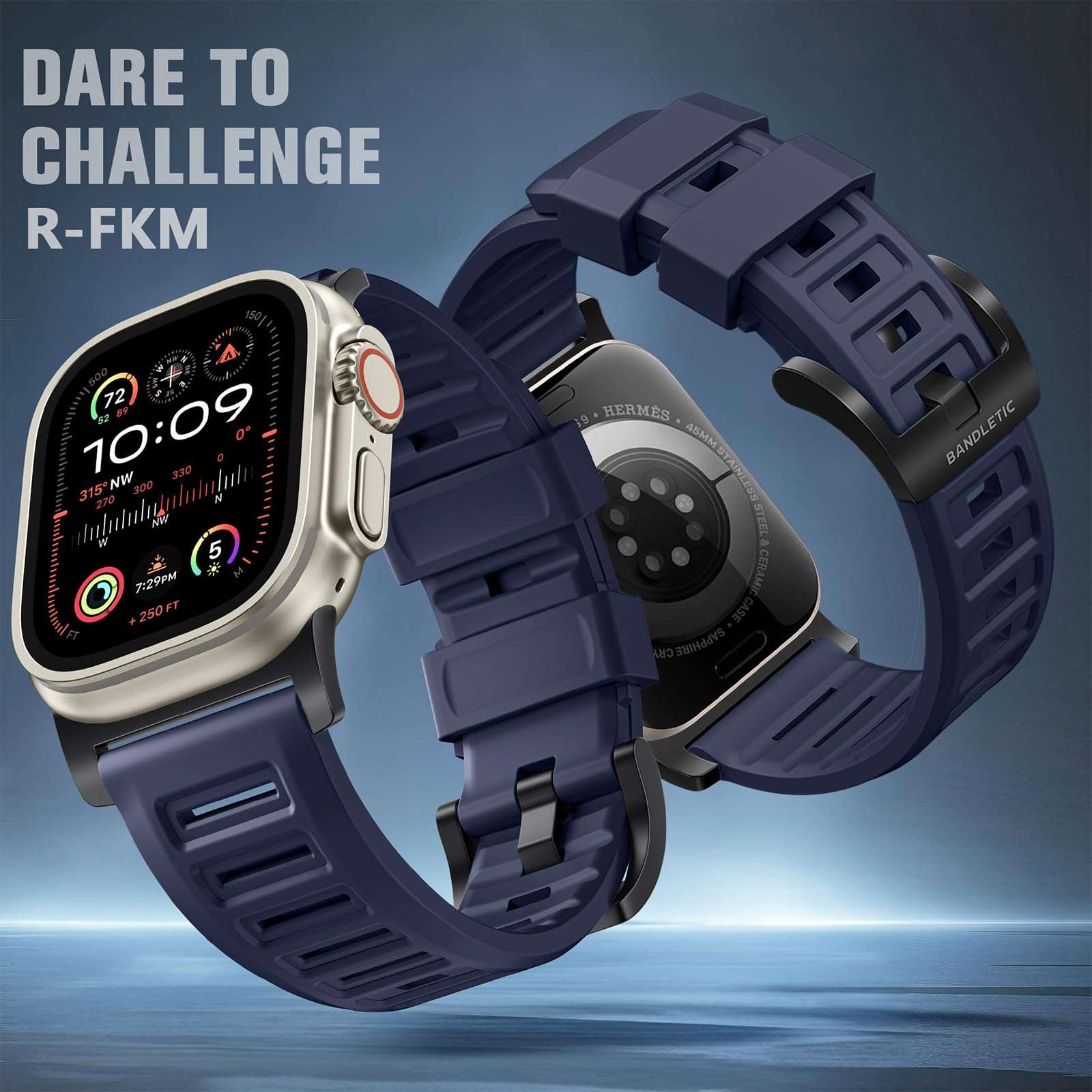 Bandletic R-FKM Sport Band + R-Lite Fit Magnetic Watchband Compatible with Apple Watch Ultra 2/Ultra Band 49mm/45mm/44mm/42mm for Men - Image 2
