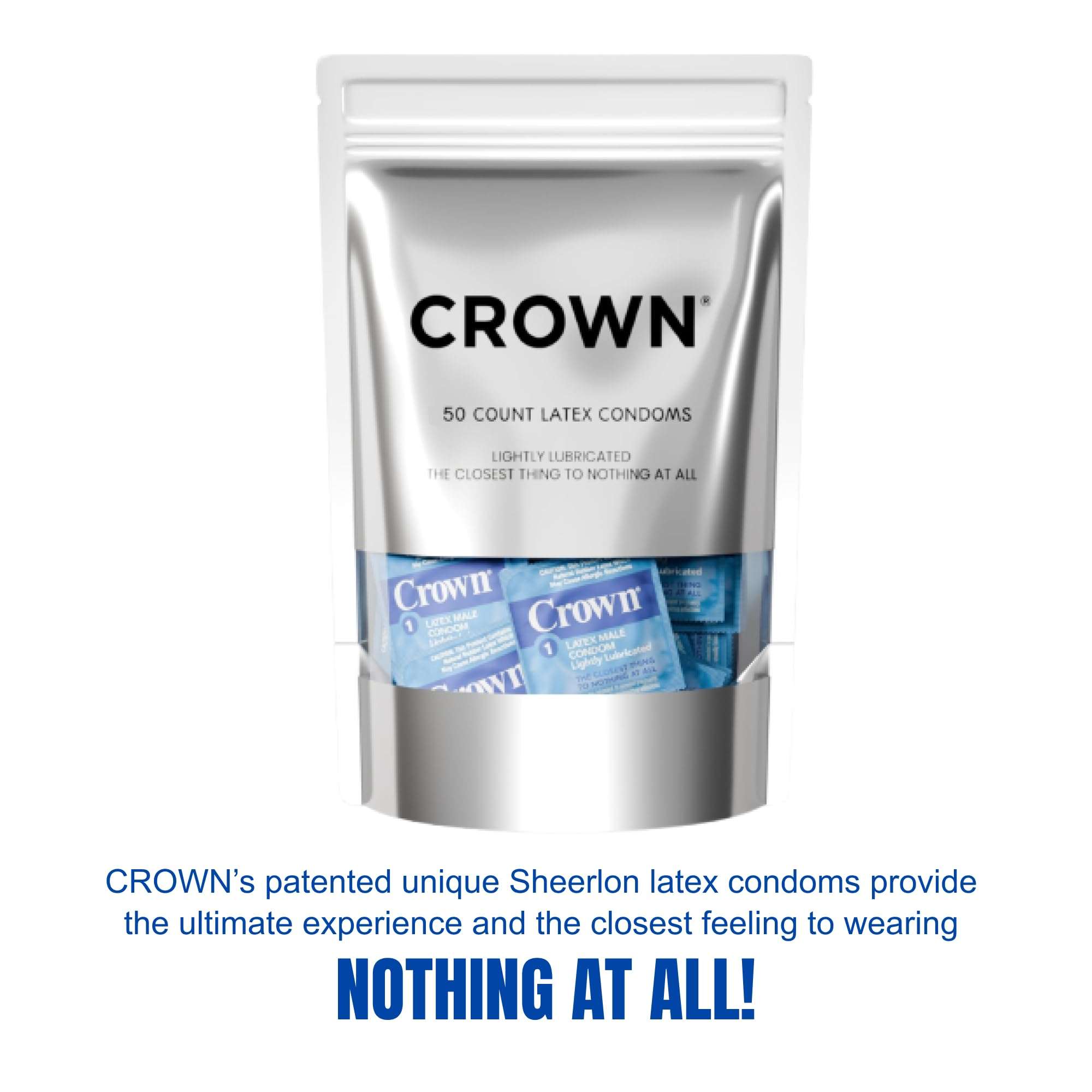 Crown Condoms — 50 Count — Lubricated Latex Condoms — Silkier, Thinner and Stronger (Pack of 50) - Image 2