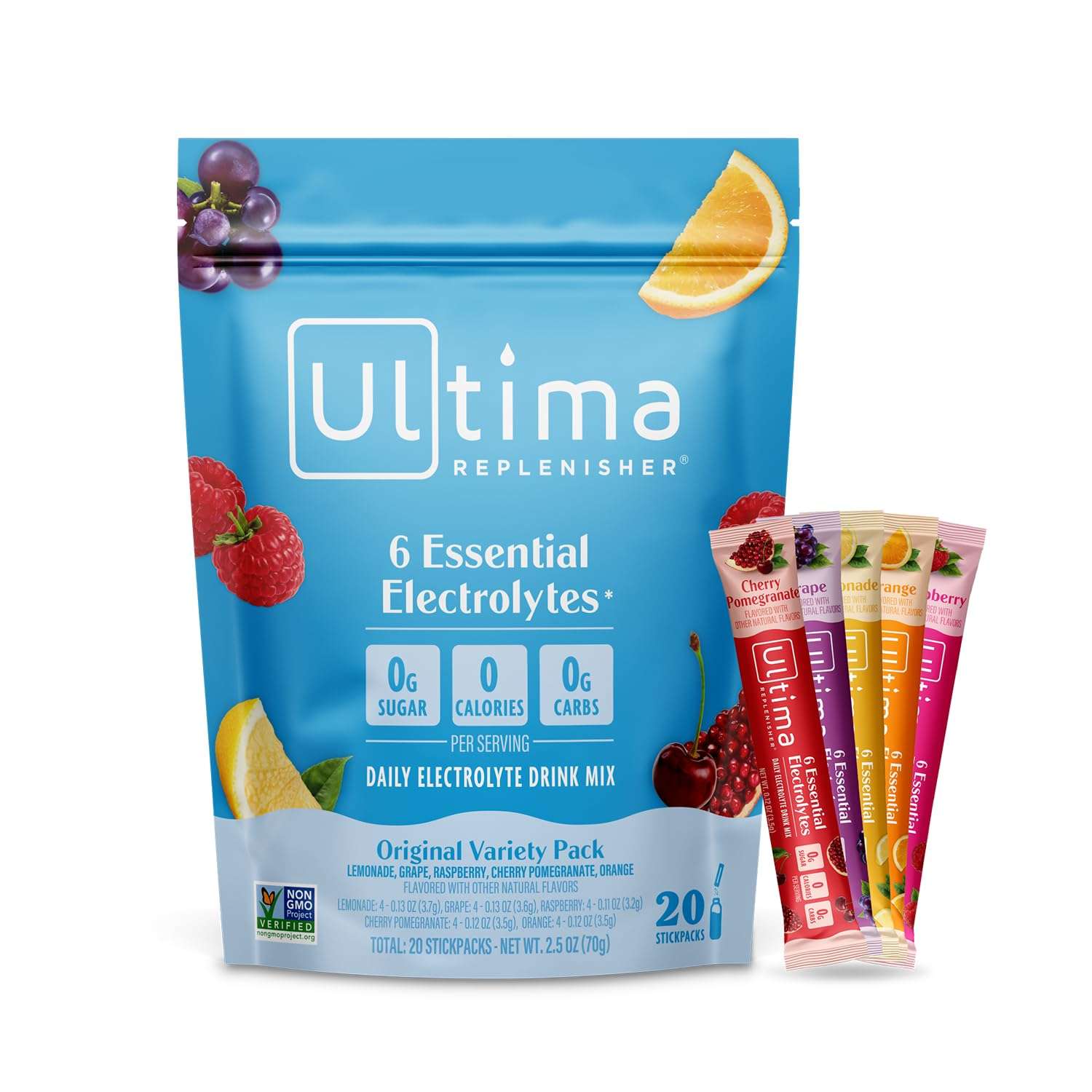 Ultima Replenisher Daily Electrolyte Powder Drink Mix – Sugar Free – Original Variety, 20 Stickpacks – Hydration Packets with 6 Electrolytes and Minerals – Keto Friendly, Vegan, Non-GMO - Image 1