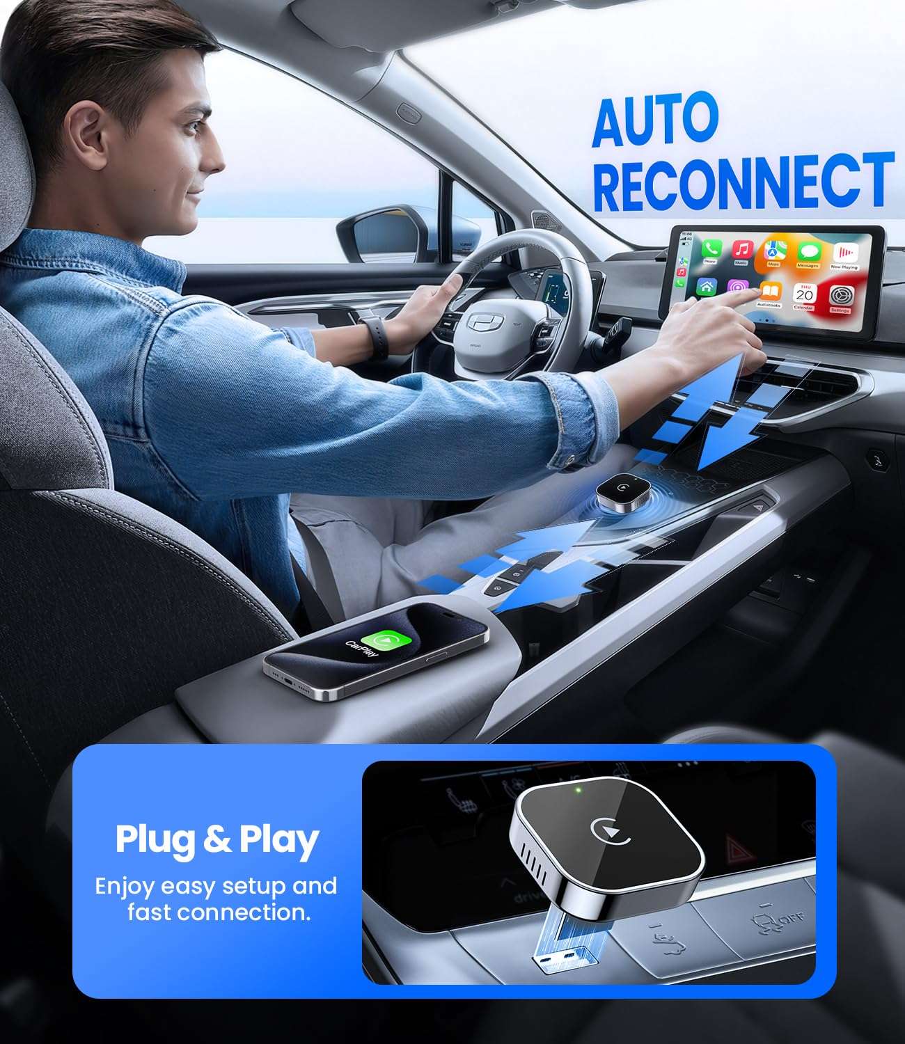 Teeran Wireless CarPlay Adapter 2025 Upgrade Wired CarPlay to Wireless, Mini Cube Design for Cars with Built-in Wired Apple CarPlay Plug and Play Easy Use Fast Stable Connection Car Play for iPhone - Image 4