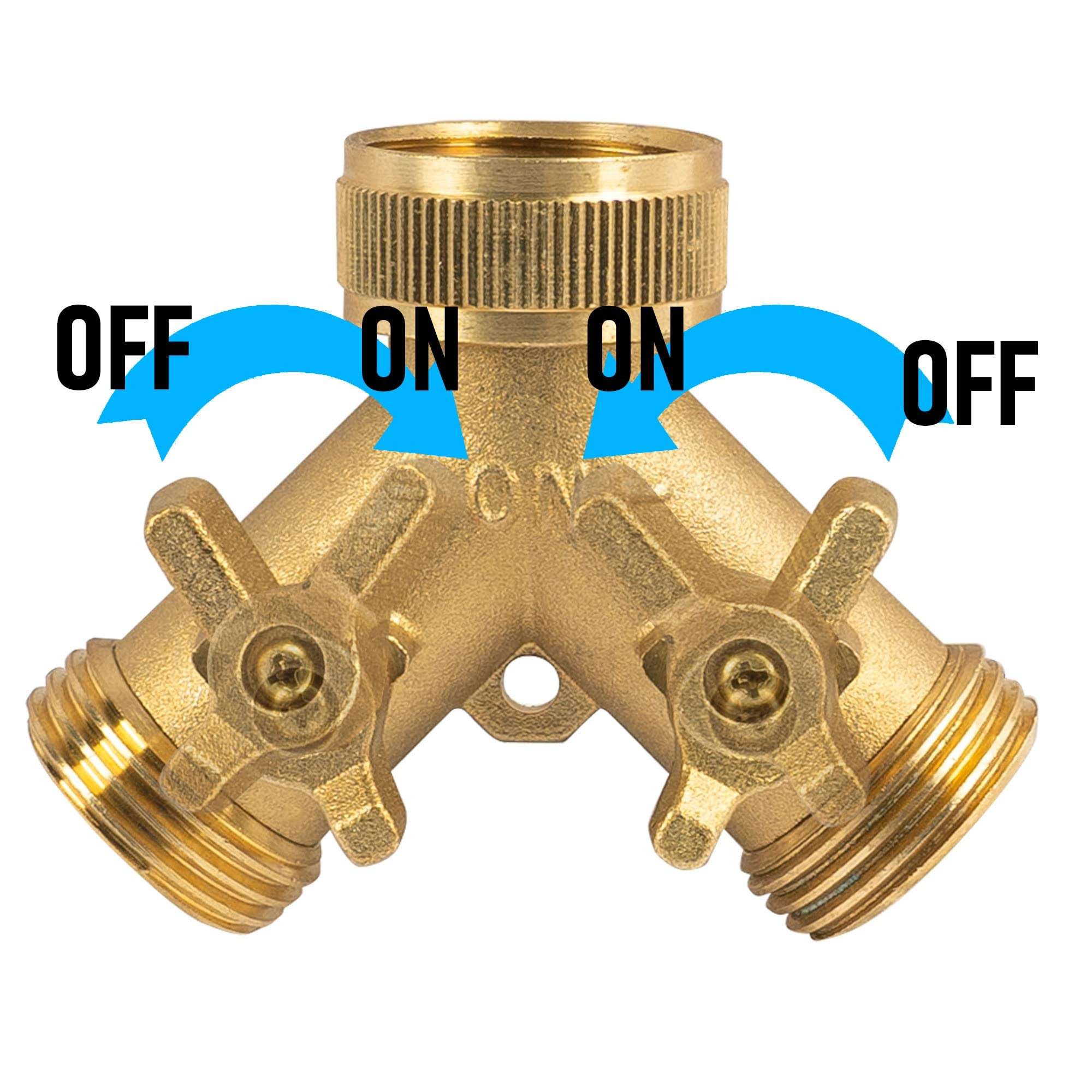 Hourleey Brass Garden Hose Splitter (2 Way), Solid Brass Hose Y Splitter 2 Valves with 2 Extra Rubber Washers (Brass) - Image 3