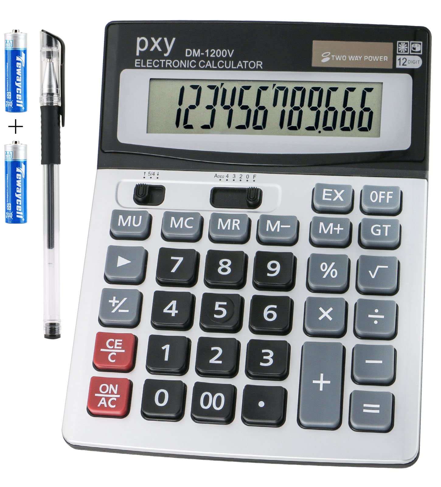 Desk Calculator 12 Digit Extra Large LCD Display, Touch Comfortable with Big Buttons, PXY Two Way Power Battery and Solar Standard Function Office Calculators - Image 1