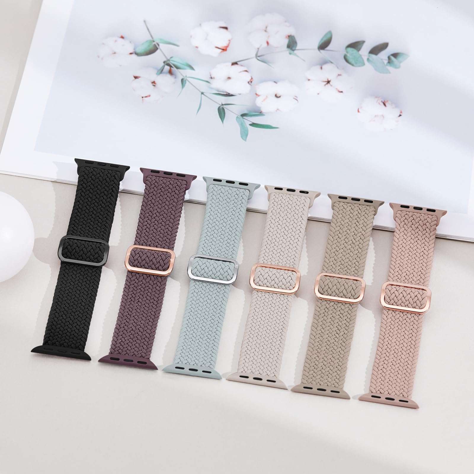 6 Pack Braided Stretchy Bands Compatible with Apple Watch Band 38mm 40mm 41mm 42mm 44mm 45mm 46mm 49mm Women Men, Adjustable Nylon Solo Loop Elastic Straps for iWatch Series 10 9 8 7 6 5 4 3 SE Ultra - Image 6