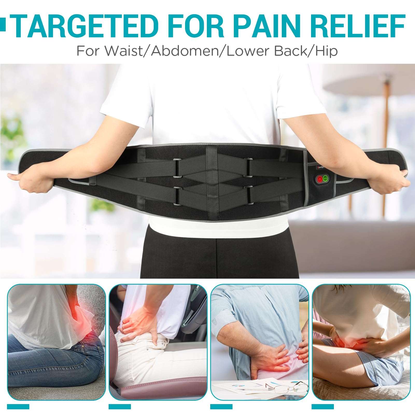 Comfytemp Cordless Heating Pad with Massager for Back Pain Relief, Portable Lower Back Massager FSA Eligible Wearable Rechargeable, Birthday Gifts for Grandma Grandpa Dad Mom Men Women 3 Heat Auto-Off - Image 4