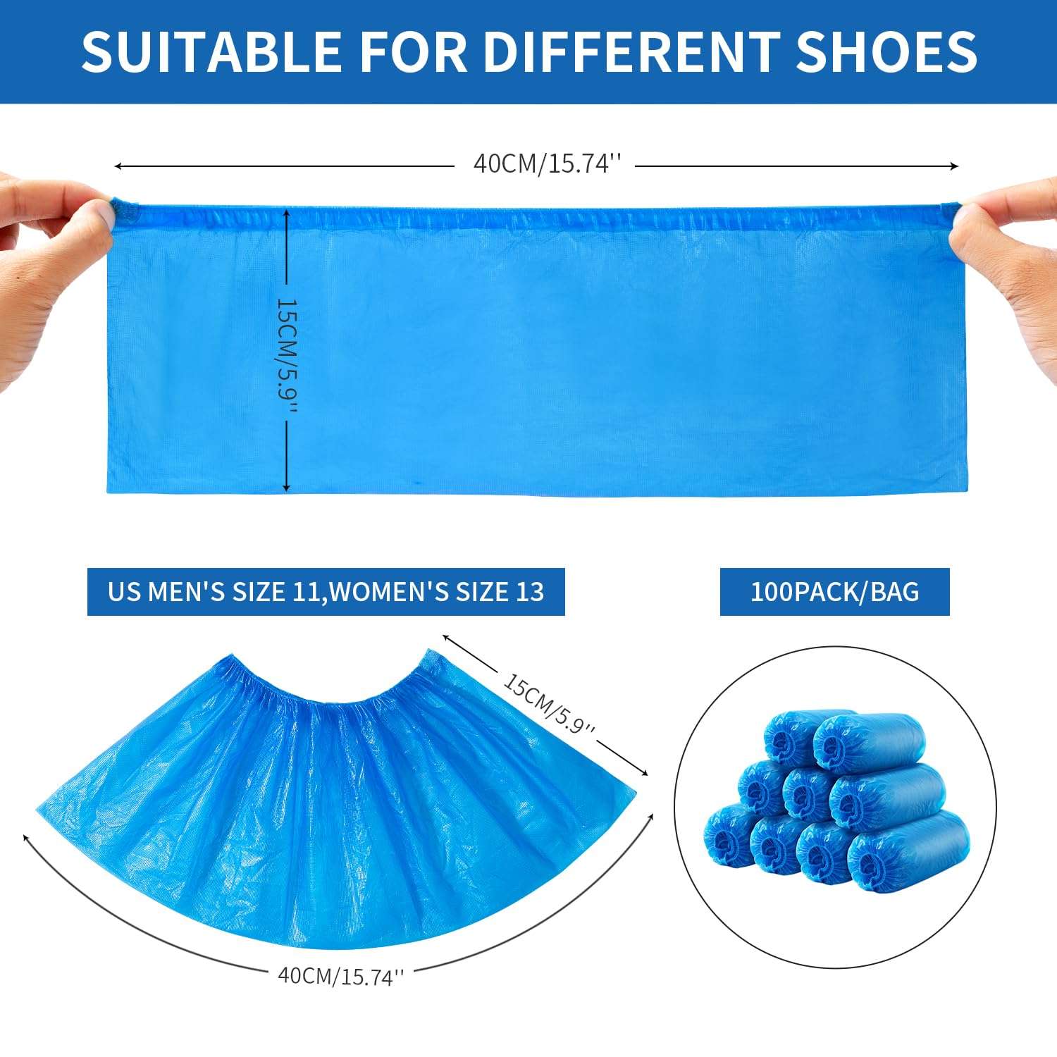 HUADYMEET Shoe Covers 200 Pack(100 Pairs) Large Shoe Covers Disposable Shoe Boot Covers Waterproof Shoes Protectors Covers Durable Boot&Shoes Covers for Indoors,One Size Fits All, 600g/Bag - Image 3