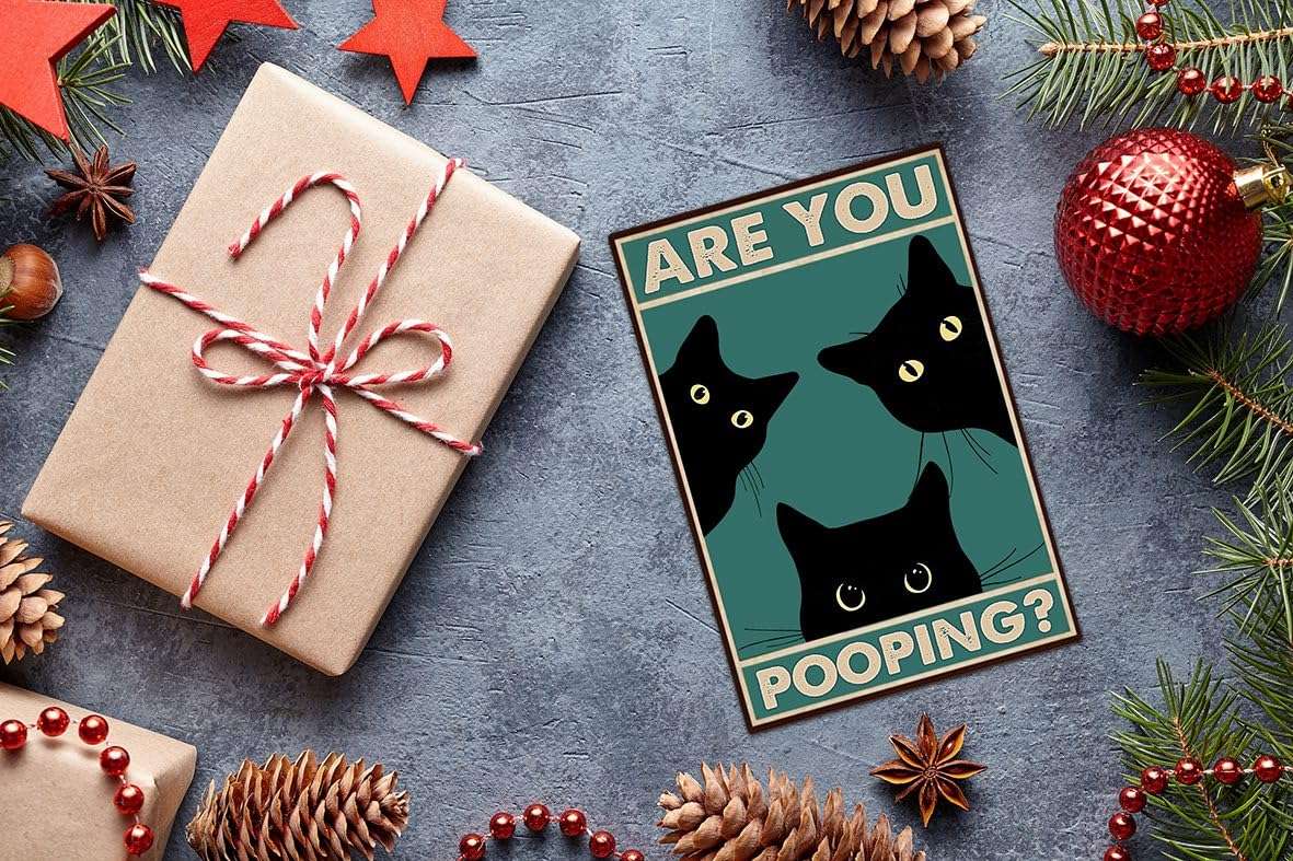 Funny Black Cat Wall Art - "Are You Pooping?" Vintage Bathroom Decor Poster - Retro Gothic Home Decor for Apartment or House, 8 x 12 Inch (918) - Image 7