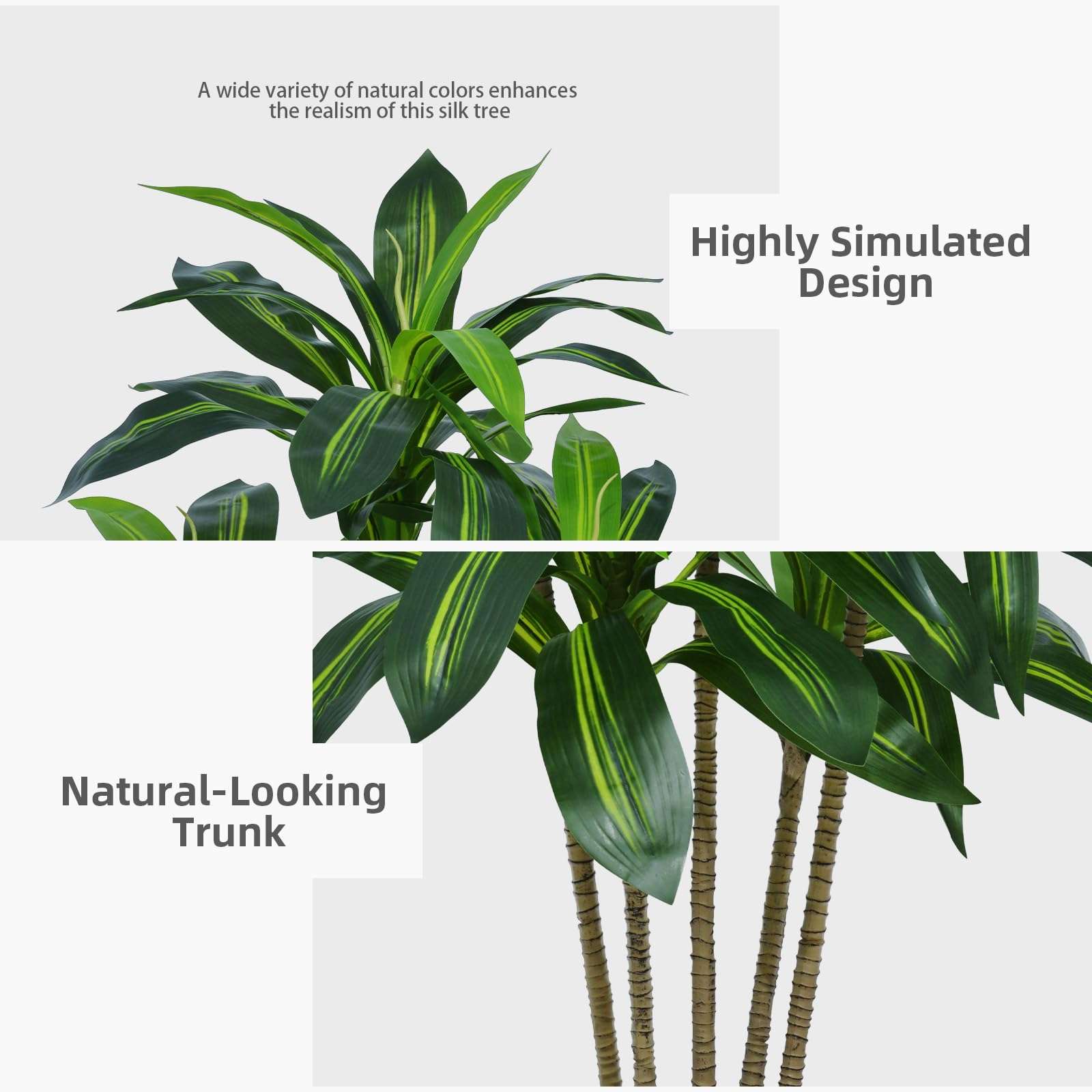 ASTIDY Artificial Dracaena Tree 5FT - Faux Tree with White Tall Planter - Fake Tropical Yucca Floor Plant in Pot - Artificial Silk Tree for Home Office Living Room Decor Indoor - Image 7