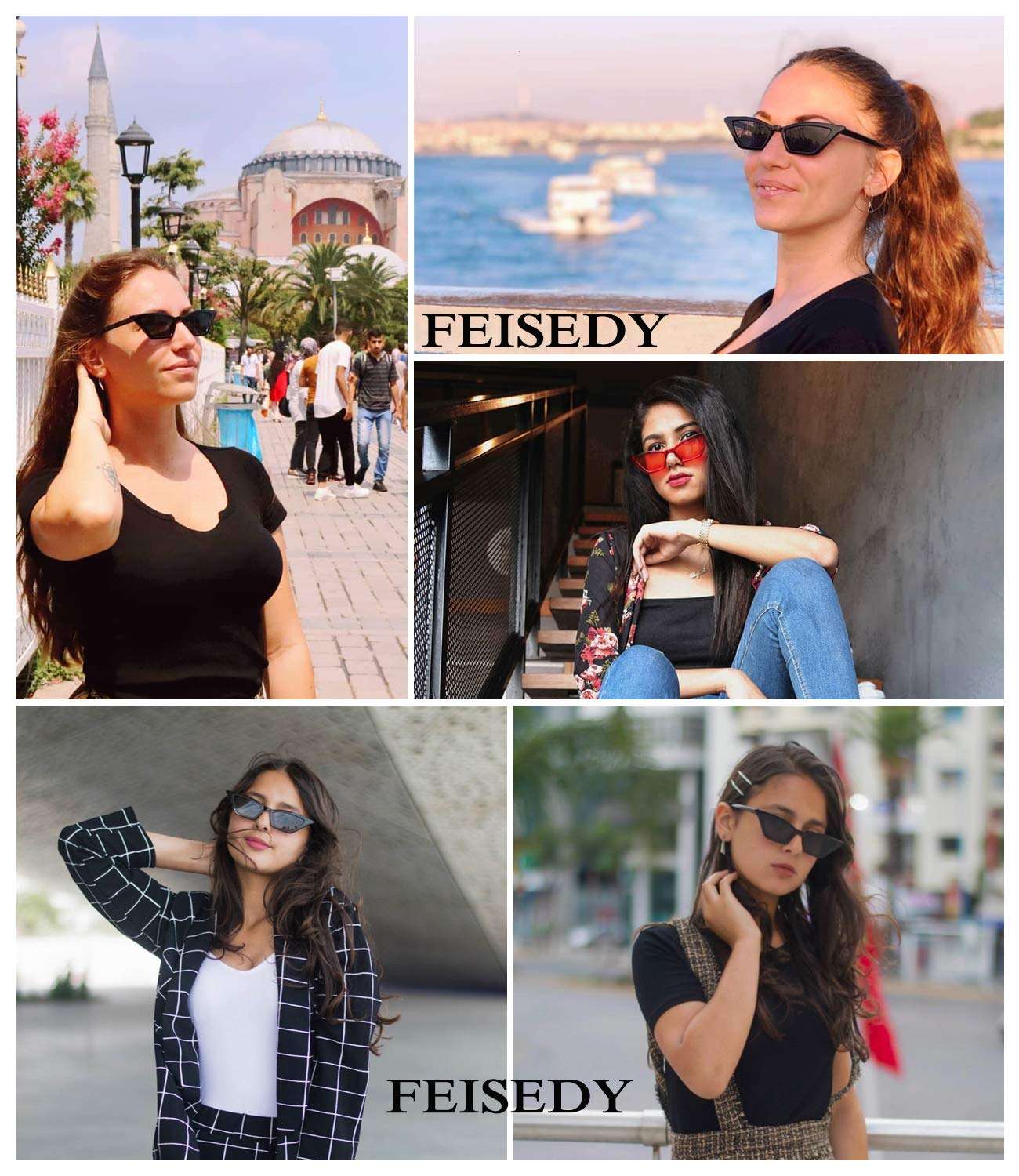 FEISEDY Small Cat Eye Sunglasses Vintage Square Shade Women Eyewear B2291 - Image 5