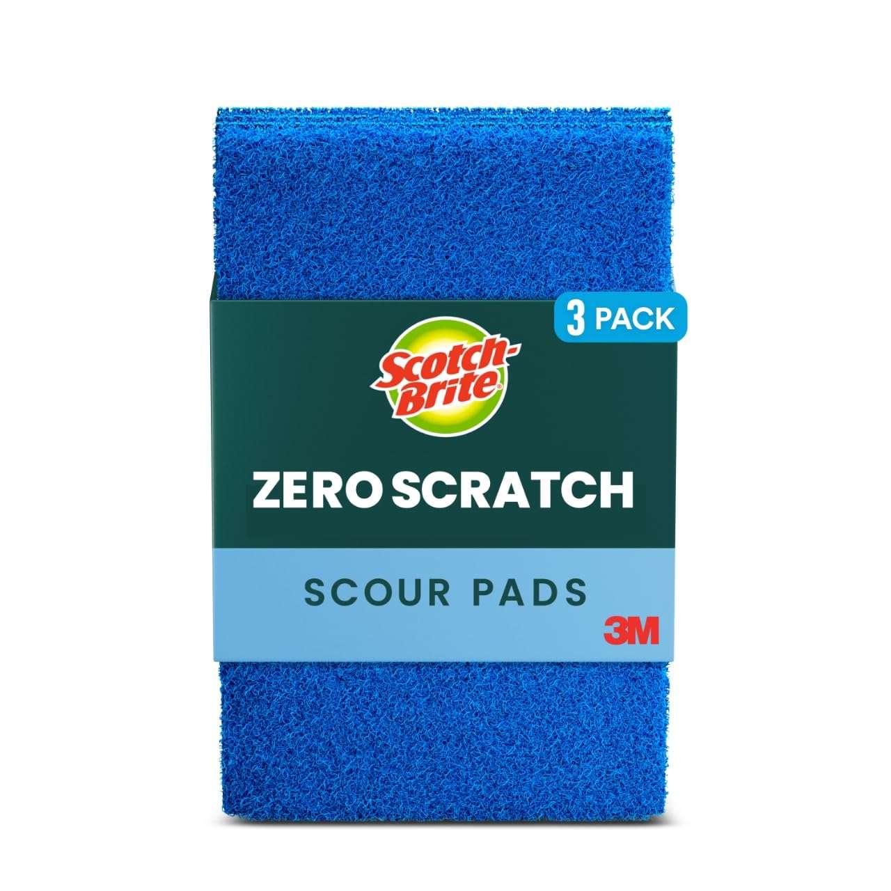 Scotch-Brite Zero Scratch Scouring Pad, Effective + Gentle Dish Scrubber for Household Cleaning, 3 Scrub Pads for Dishes, Nonstick Pots and Pans, Glass, Tubs, Showers, Reusable & Durable - Image 1