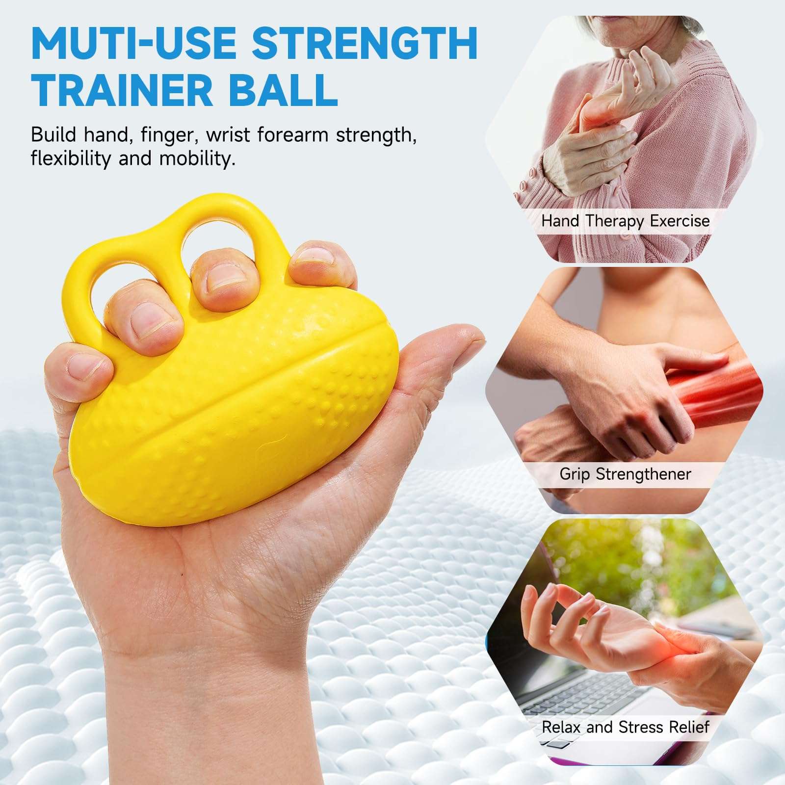 Fanwer Finger Exerciser Hand Squeeze Ball, Hand Grip Strength Trainer Build Hand, Finger and Wrist Strength, Finger Extension Exerciser for Rehab, Arthritis, Carpal Tunnel - Image 2