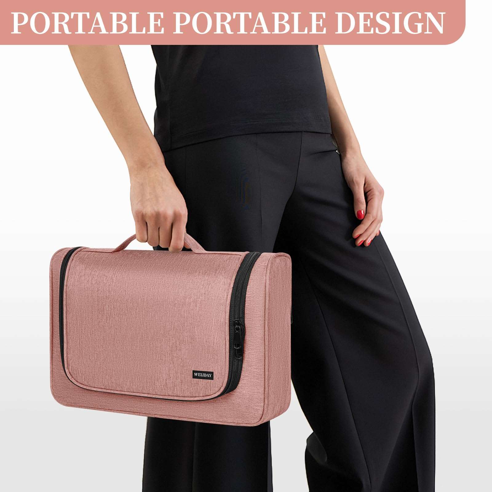WELIDAY Travel Case Compatible with Dyson Airwrap Styler, Travel Portable Storage Bag with Hanging Hook and Multi-pockets for Hair Curler and Accessories (Front Open Design, Pink) - Image 6