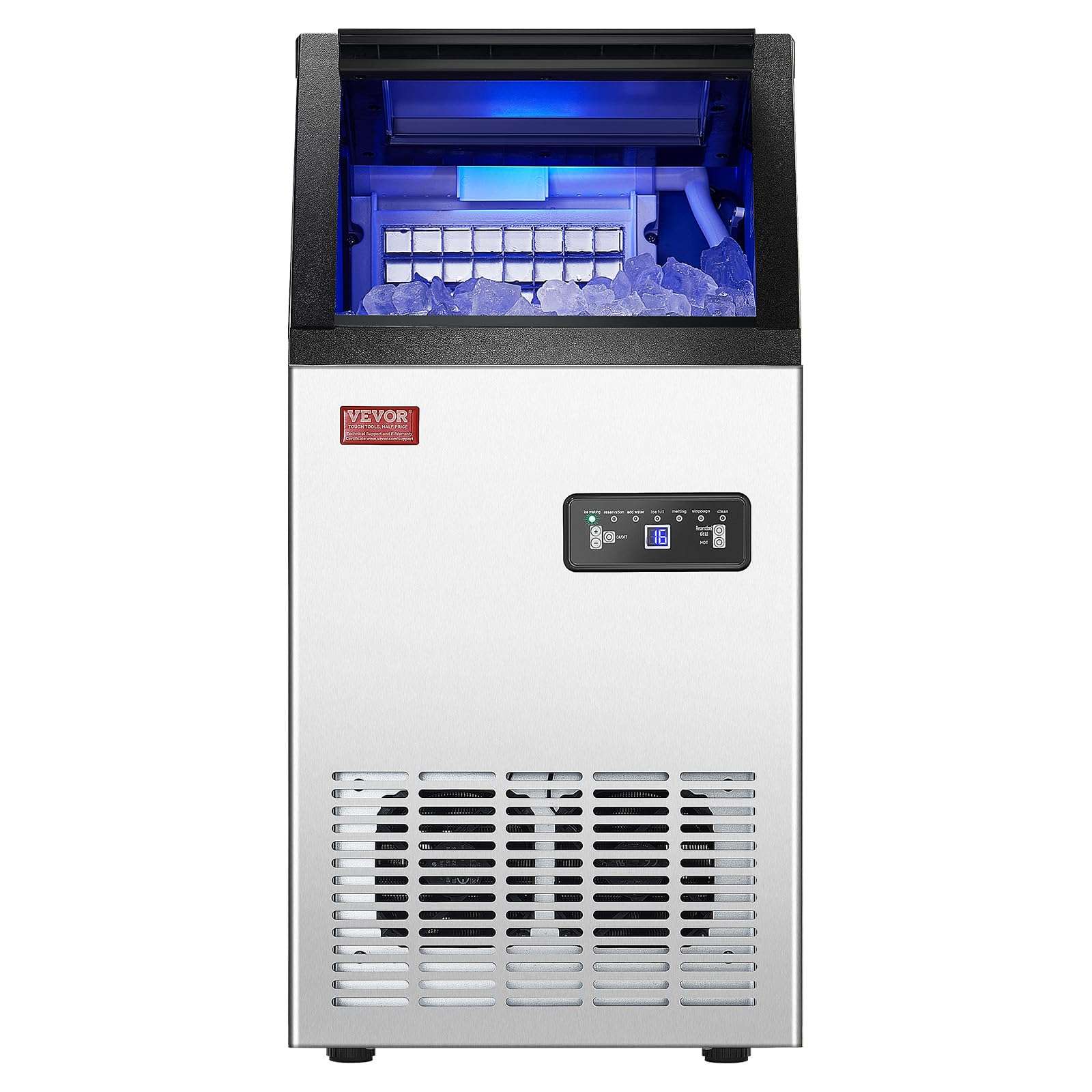VEVOR Commercial Ice Maker, 100lbs/24H Ice Maker Machine with 28lbs Storage Capacity, 40 Ice Cubes in 15 Minutes, Freestanding Ice Maker for Bar Home Office Restaurant, LED Display, Self-Cleaning - Image 12