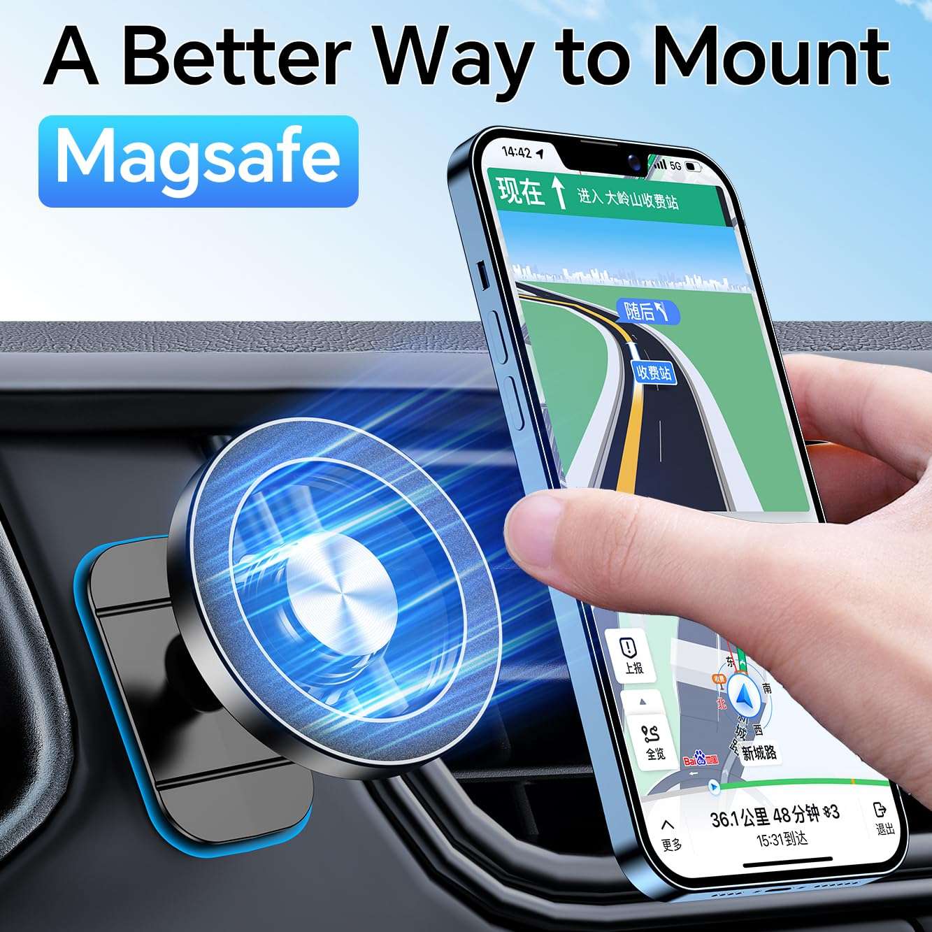 Kaistyle for Magsafe Car Mount【20 Strong Magnets】 Magnetic Phone Holder for Car Phone Holder Mount Dash Cell Phone Holders for Your Car Accessories for Women Men for iPhone 17 Pro Max 16 15 14 13 12 - Image 3