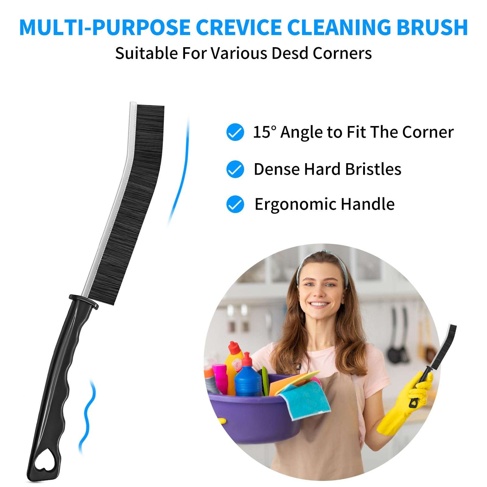 4TH Multi-Purpose Hard Bristle Crevice Cleaning Brush -Deep Reach Gap Cleaning Tool for Household Use -Versatile, Durable, Thin Brush to Clean Tight Spaces -4 Pcs, Black - Image 3