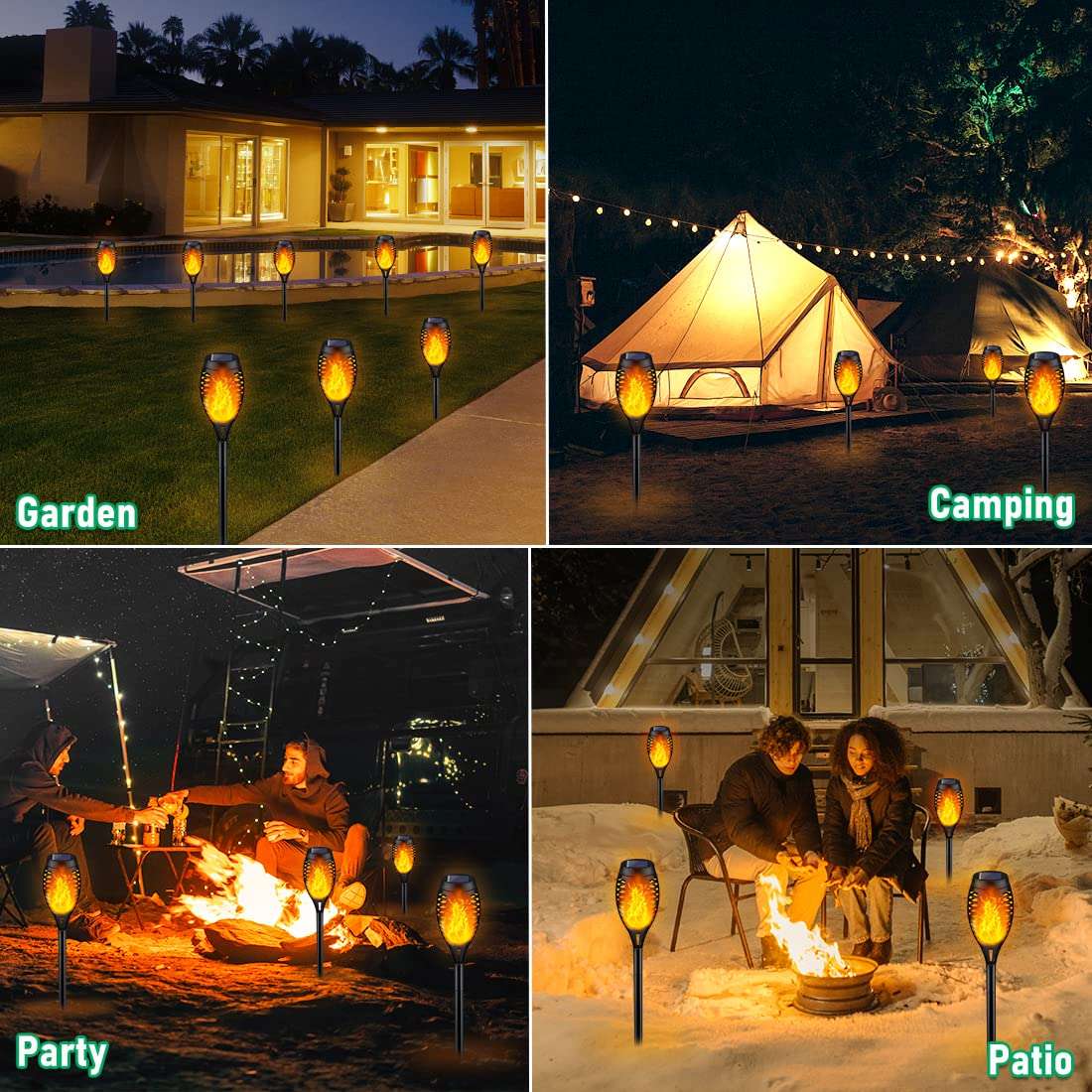 IkeeRuic Solar Lights Outdoor, Solar Torch Light with Flickering Flame for Halloween Decor, Solar Garden Lights, Waterproof Outdoor Lighting, Flame Torches for Outside Patio Pathway Yard Decorations - Image 2