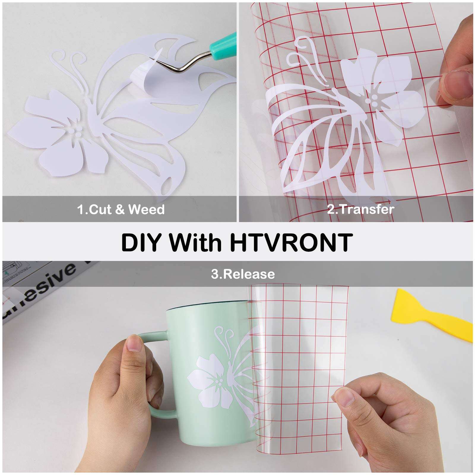 HTVRONT White Permanent Vinyl, 12" x 14 FT Adhesive White Vinyl Roll Compatible with Cricut Cutting Machine, Silhouette, Cameo Cutters, Signs, Scrapbooking, Craft, Die Cutters (Glossy) - Image 7