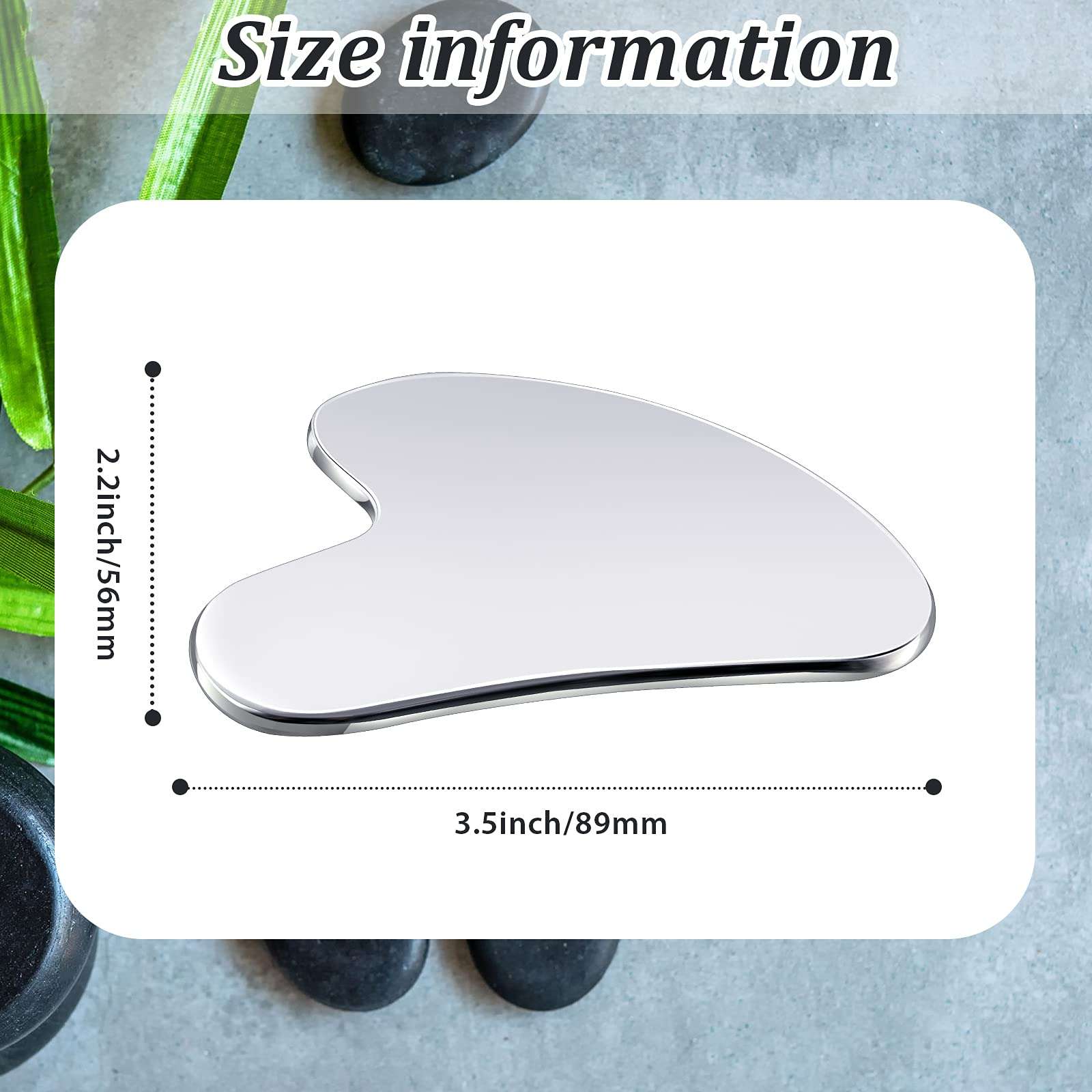 Nuanchu Stainless Steel Gua Sha Facial Tools Lymphatic Drainage Massager Guasha for Face Metal Gua Sha Skin Self Care Gifts Face Sculpting Guasha for Body Eyes Jawline Shaper with Pouch(Silver) - Image 2