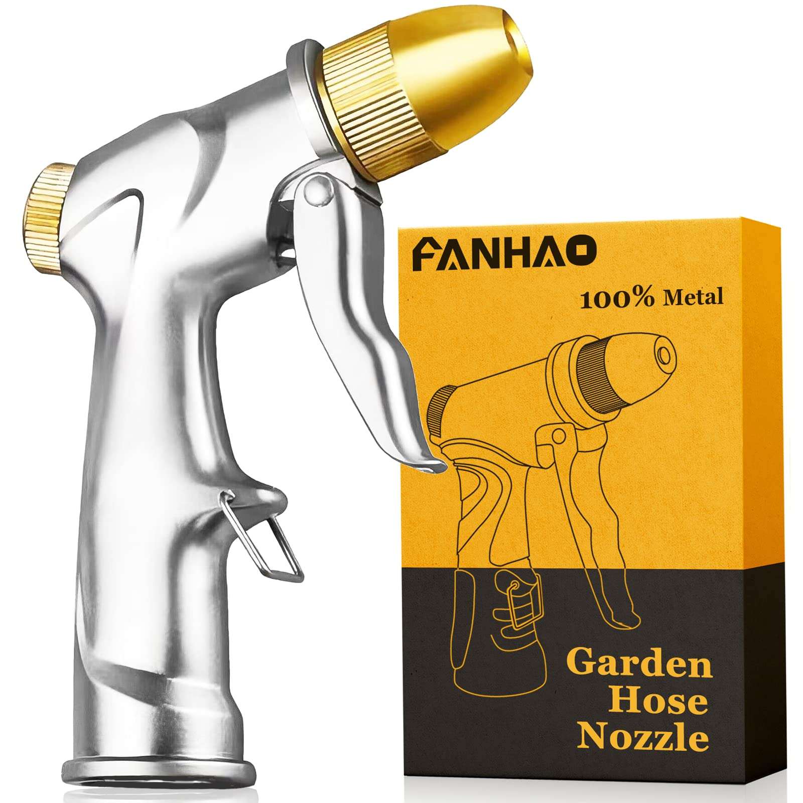 FANHAO Upgraded Garden Hose Nozzle Sprayer, 100% Heavy Duty Metal Handheld Water Nozzle High Pressure in 4 Spraying Modes for Watering Plants and Lawn, Car Washing, Patio and Pet - Image 1