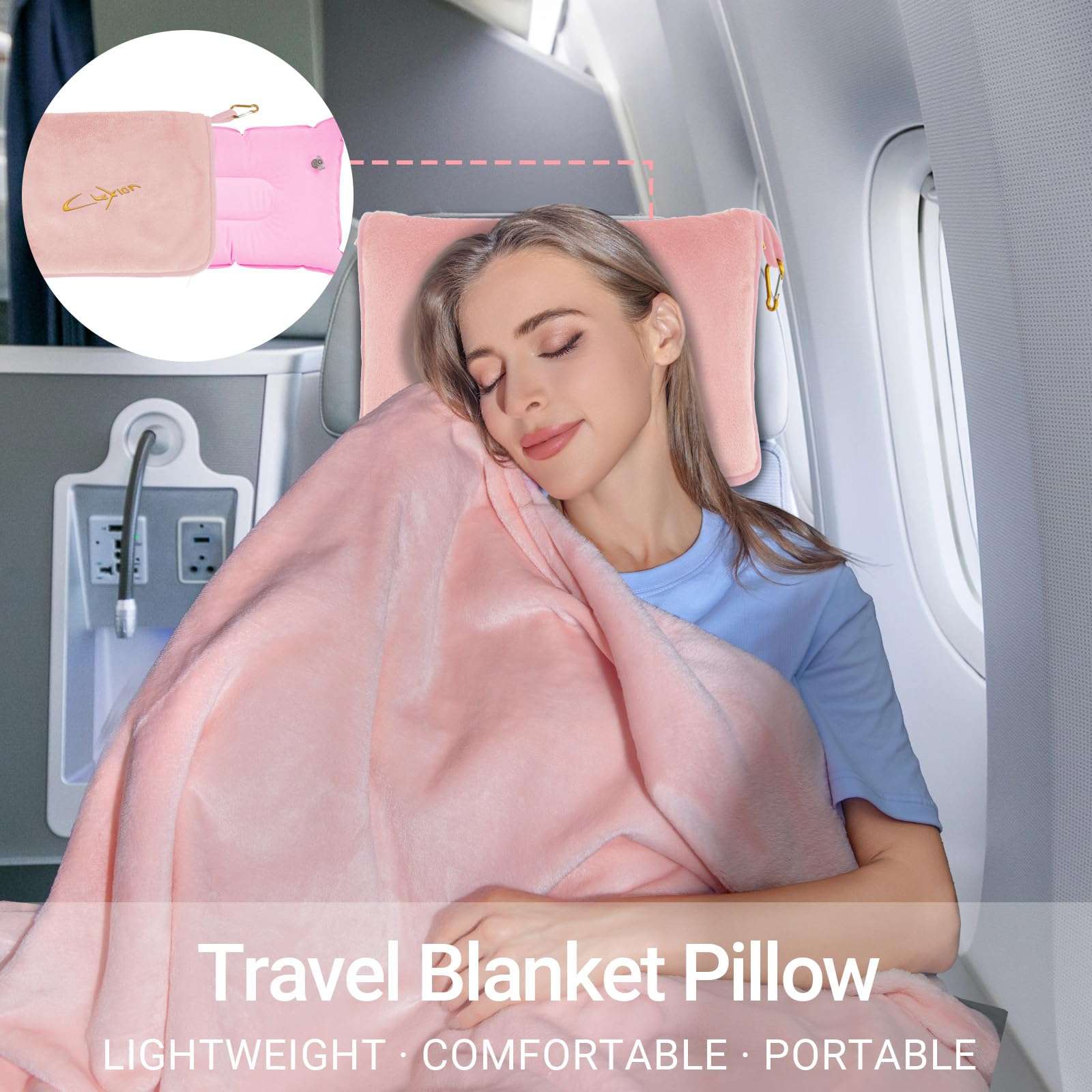 CLEXION Travel Blanket & Pillow Set, 300 GSM Soft Fleece, 60x43 Inches, 3-in-1 Airplane Blanket, Travel Pillow and Blanket Set, Travel Blanket Airplane Compact with Bag, Travel Essentials, Pink - Image 7