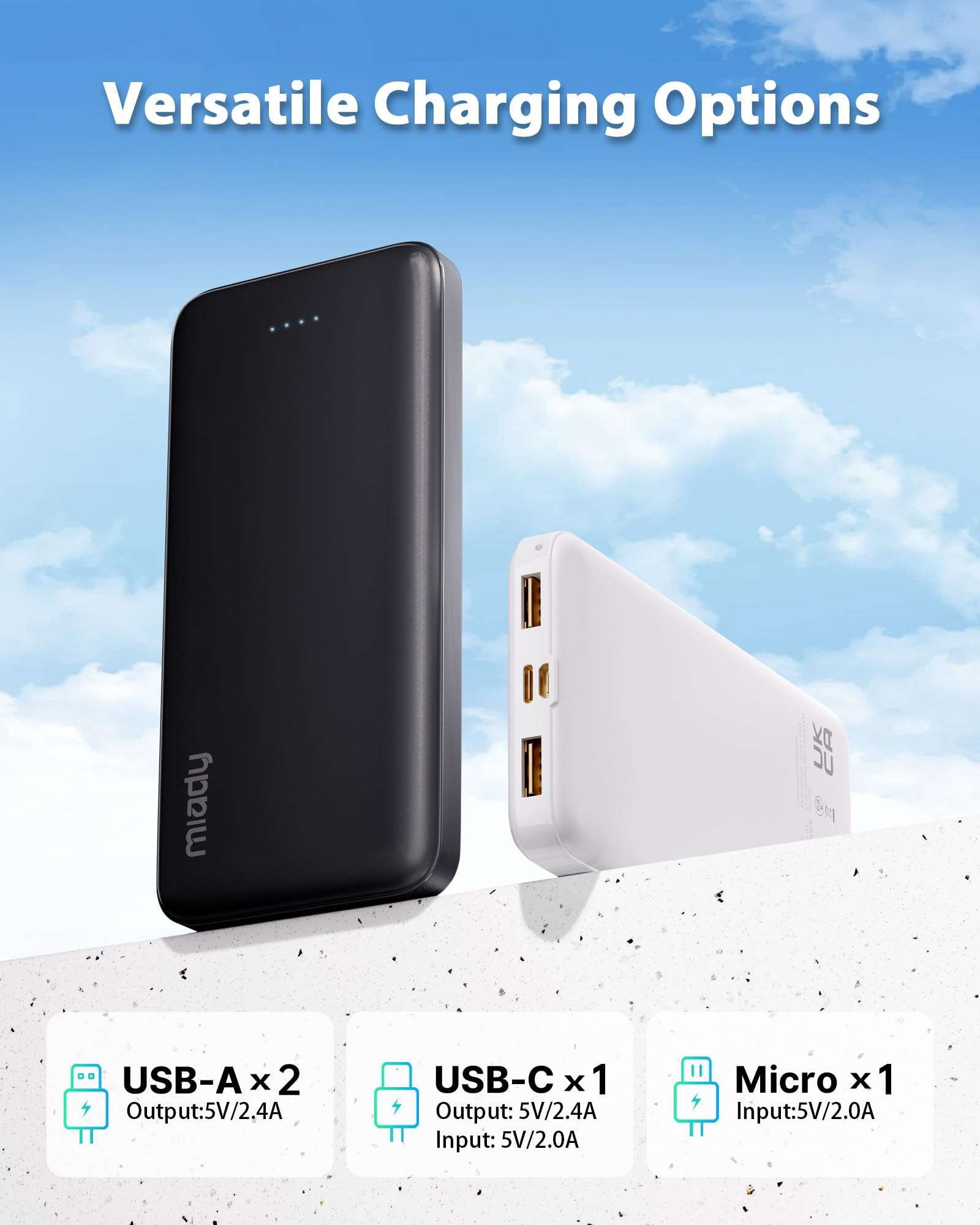 Miady 2-Pack 10000mAh Dual USB Portable Charger, USB-C Fast Charging Power Bank, Backup Charger for iPhone 15/14/13, Galaxy S23/22, Pixel and etc - Image 6