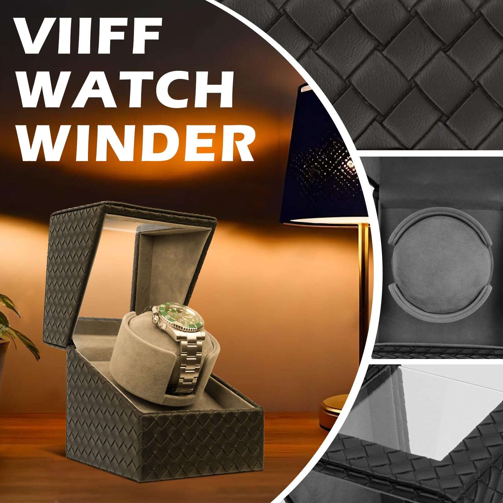 VIIFF Watch Winder for Automatic Watches – Silent Adjustable Rotation, Premium PU Leather Automatic Watch Winder, Soft Interior, Ideal Gift Option, Luxurious Display Case for Automatic Watches - Image 4