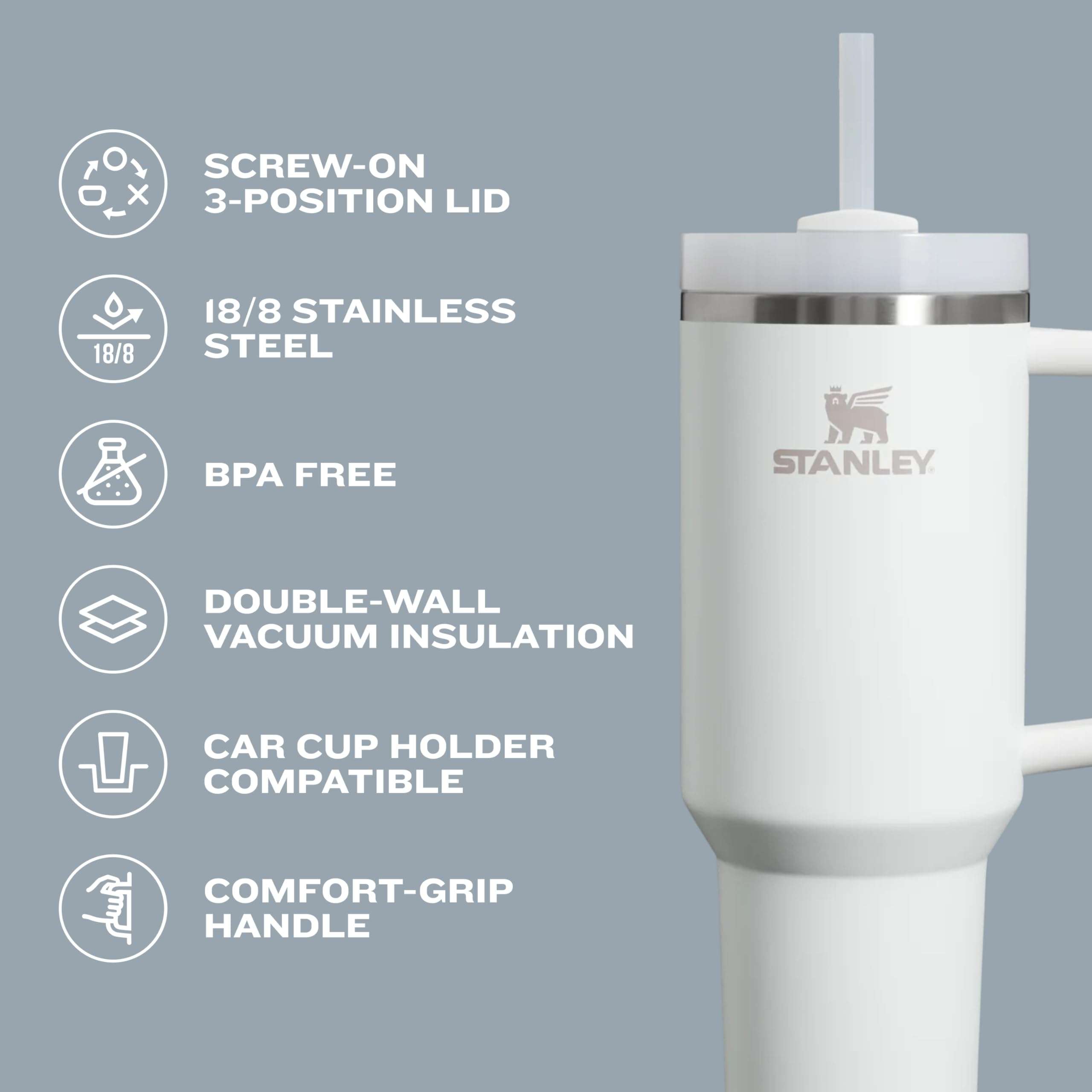 STANLEY Quencher H2.0 Tumbler with Handle and Straw 40 oz | Flowstate 3-Position Lid | Cup Holder Compatible for Travel | Insulated Stainless Steel Cup | BPA-Free | Lilac - Image 5