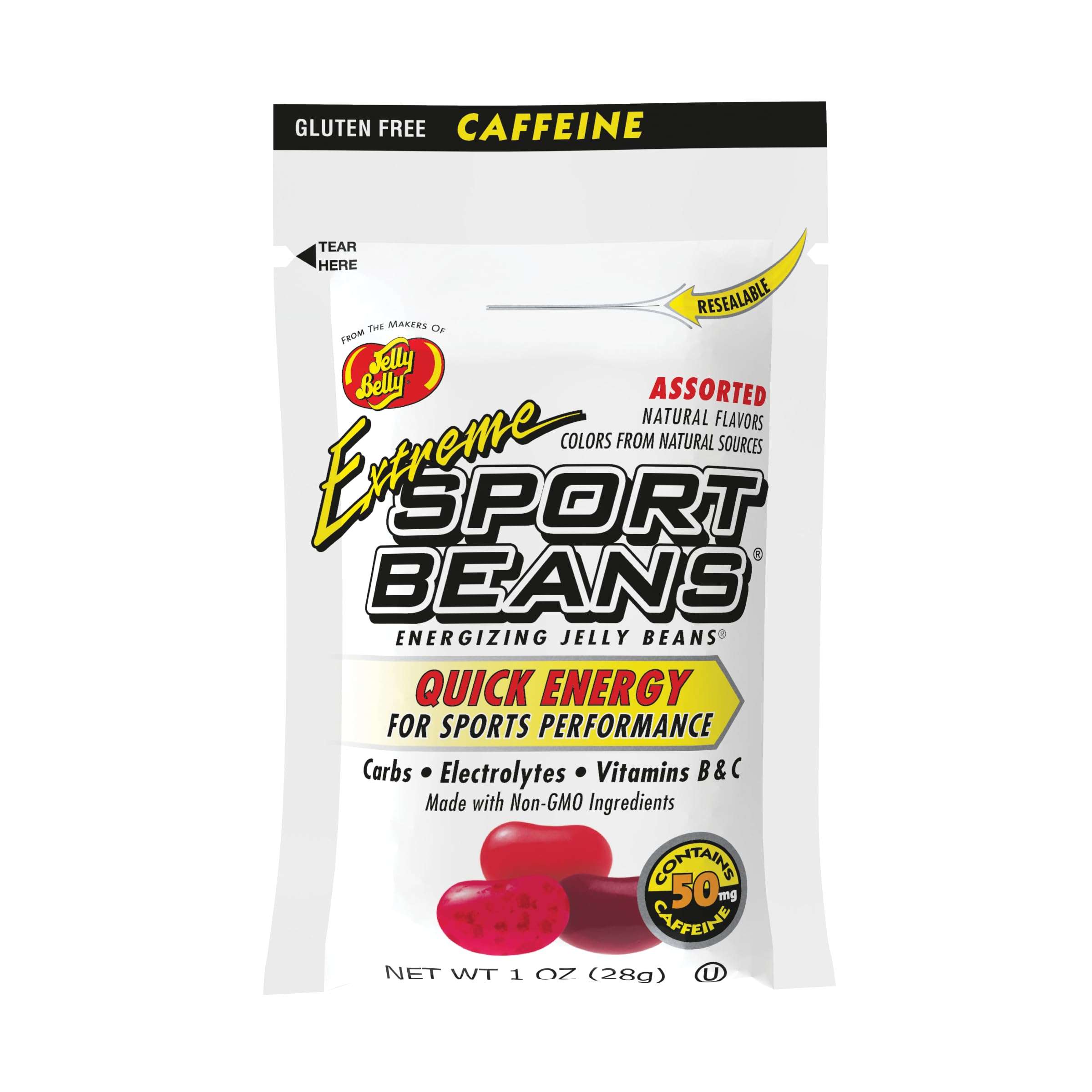 Extreme Sport Beans, Assorted Flavors with Caffeine, 1 Ounce Resealable Bag - 3 Naturally Fruity Flavors with Electrolytes and Vitamins - Kosher Jelly Belly Jelly Beans to Fuel Intense Exercise - Image 1