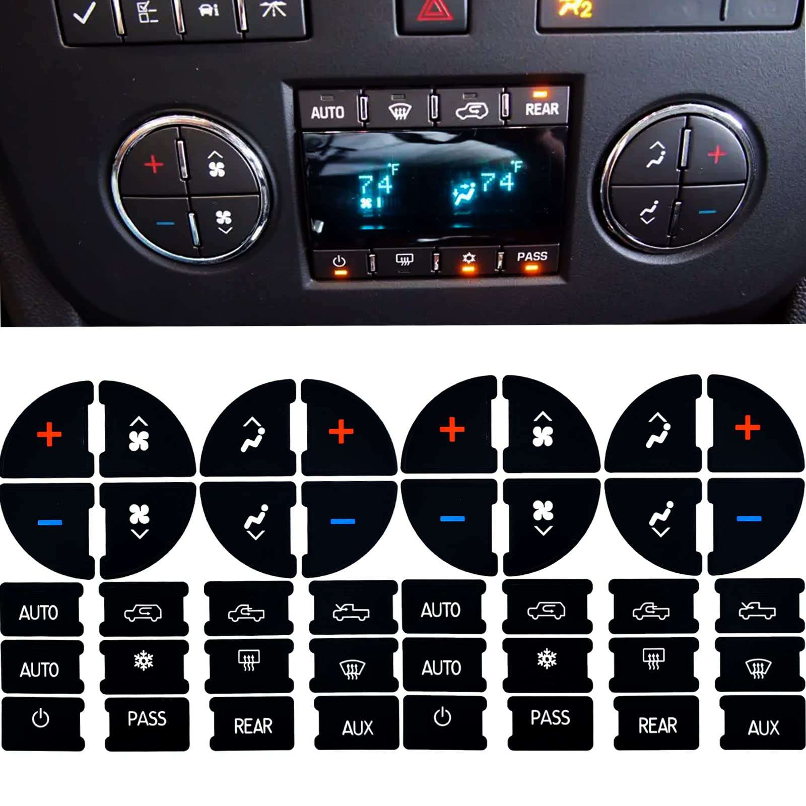 2 Packs AC Dash Button Repair Kit -Compatible with Chevy, Best for Fixing Ruined Faded A/C Control Buttons - Decal Replacement Fits Select 07-14 GM Vehicles - Car SUV Van Truck Accessories - Image 1