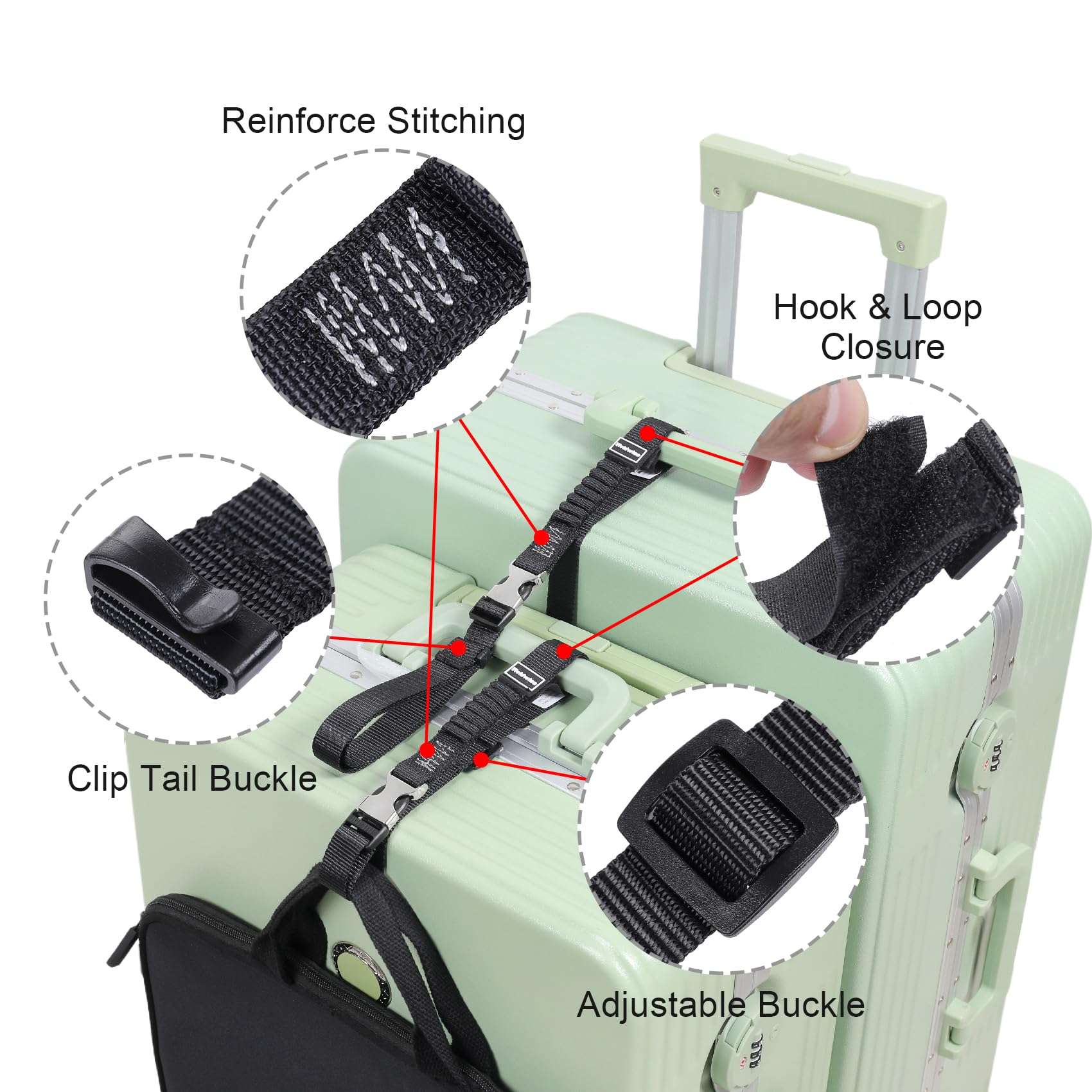 Vividwise Luggage Straps, Stretchable Luggage Connector Straps for Suitcases, Metal Buckle Add A Bag Adjustable Attachment Accessories Belts - Image 4