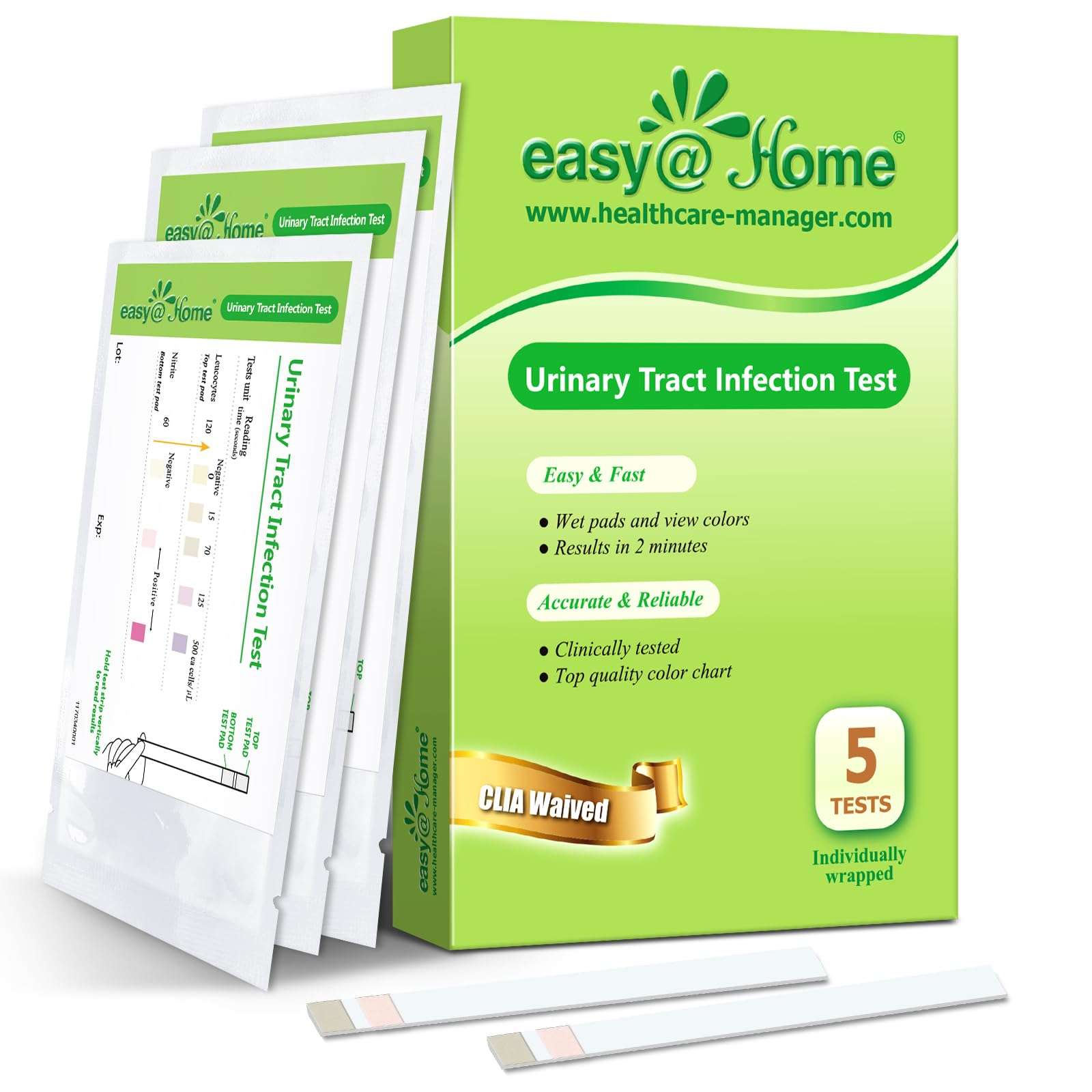 Easy@Home UTI Test Strips: Highly Accurate Urinary Tract Test Kit for Women Men, Bladder Infection UTI Urine Testing, Quick Results, OTC Use (UTI - 5 Pack) - Image 1