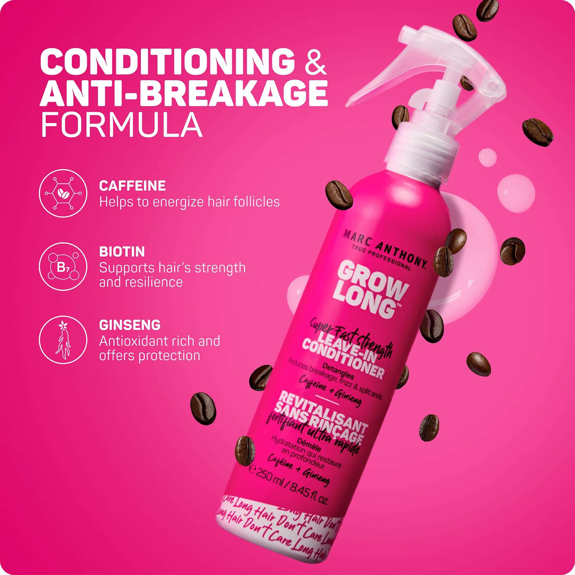 Marc Anthony Leave-In Conditioner Spray & Detangler, Grow Long Biotin - Anti-Frizz Deep Conditioner For Split Ends & Breakage - Vitamin E, Caffeine & Ginseng for Curly, Dry & Damaged Hair - Image 6