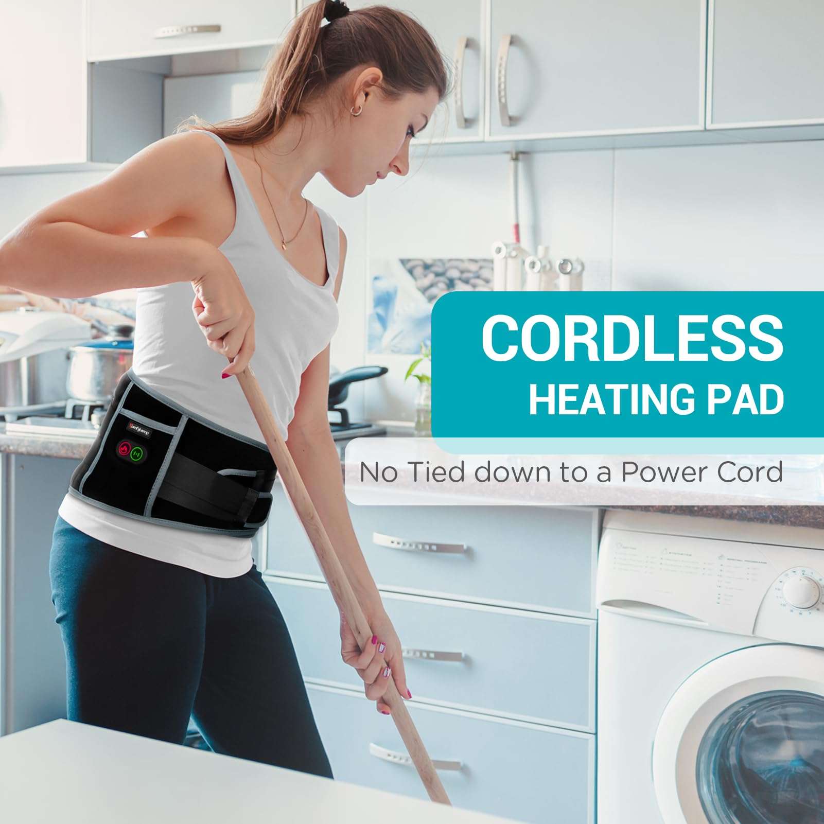 Comfytemp Cordless Heating Pad with Massager for Back Pain Relief, Portable Lower Back Massager FSA Eligible Wearable Rechargeable, Birthday Gifts for Grandma Grandpa Dad Mom Men Women 3 Heat Auto-Off - Image 2