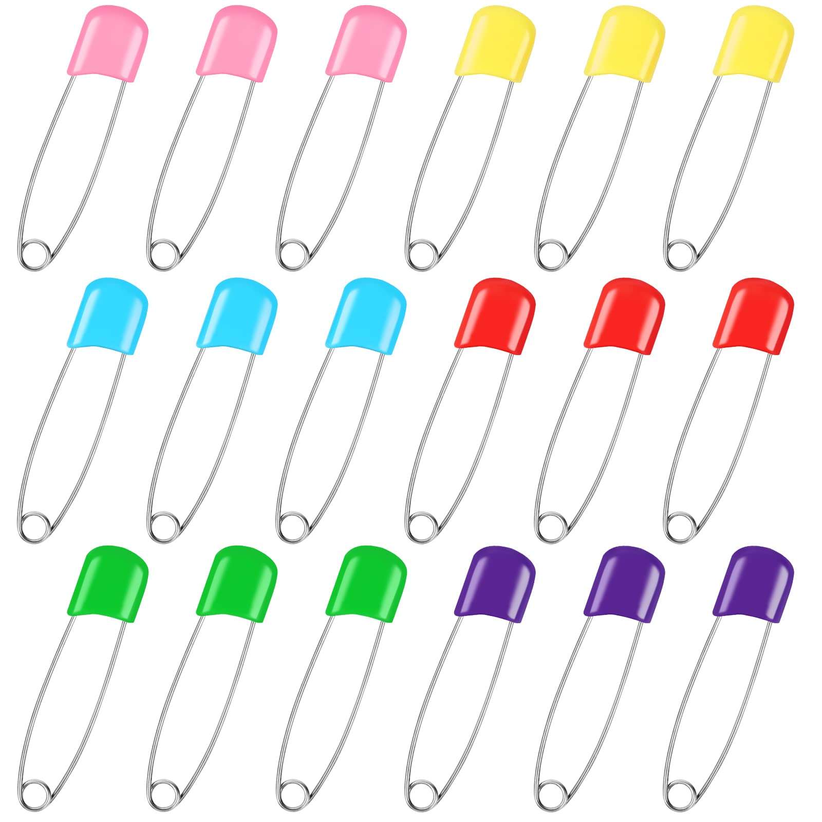 Joyberg 100 Pcs Diaper Pins, Baby Safety Pins, Diaper Pins for Cloth Diapers, Heavy Duty, Stainless Steel, ABS Plastic, Colorful (Red, Yellow, Pink, Blue, Green, Purple), 2.2in, Safe Locking Closures - Image 1