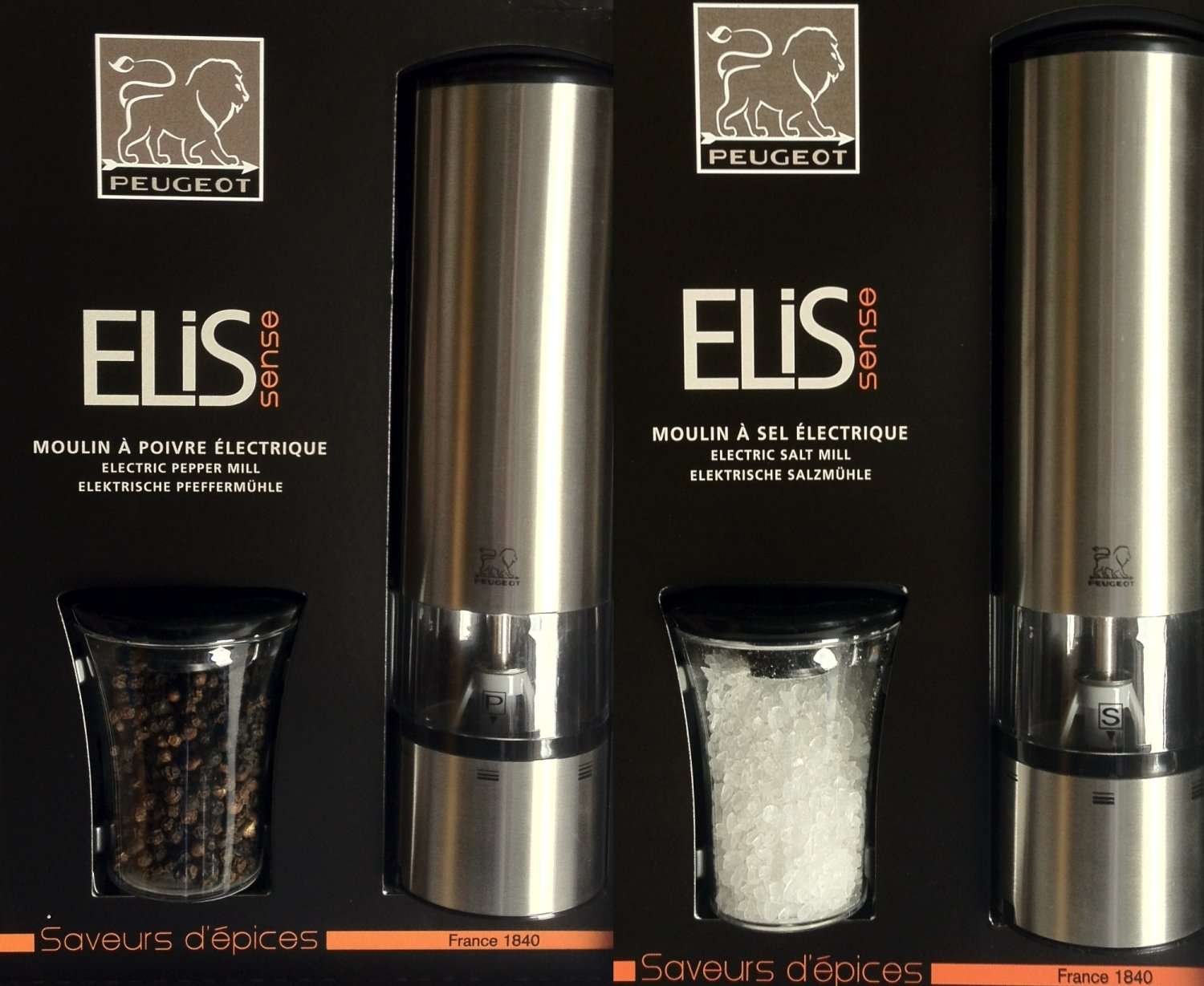 Peugeot Electric Salt & Pepper Mill Set - Stainless (Elis U'select Stainless Steel) - Image 2
