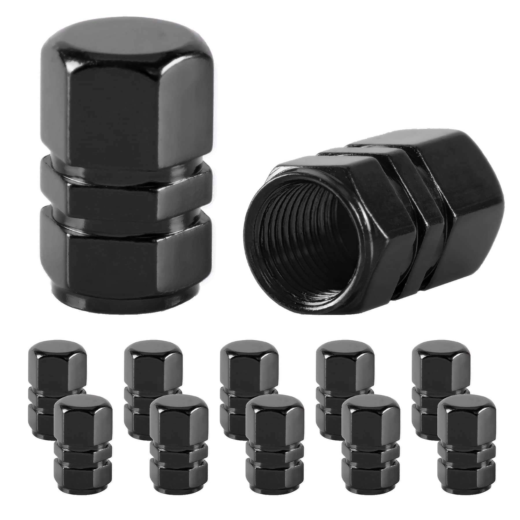 JUSTTOP Car Tire Valve Stem Caps, 12pcs Air Caps Cover, Universal for Cars, SUVs, Bike, Trucks and Motorcycles-Black - Image 1