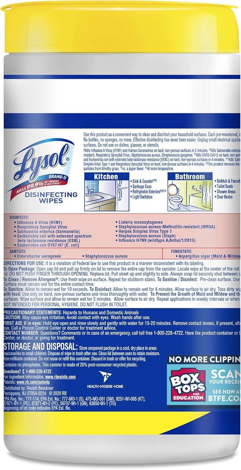 Lysol Disinfecting Wipes Bundle, Home Apartment Dorm Room Essentials and Cleaning Supplies, All Purpose Cleaner, Multi-surface Cleaning Wipes, Lemon and Lime Sanitizing Wipes Bundle, 80 Count - Image 11