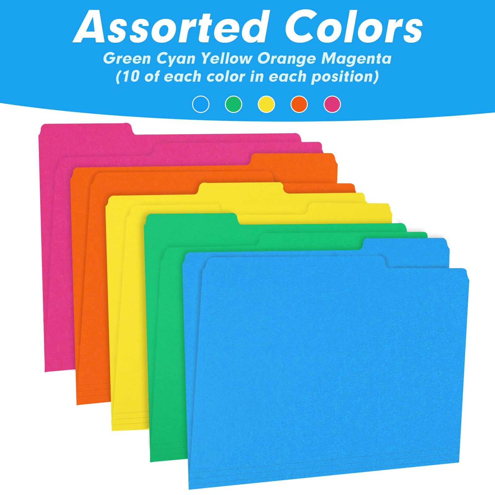 File Folder, RAZCC 150 Pack 1/3 Cut Tab Colored File Folders, File Folder Letter Size for Office Classroom Use, Assorted 5 Colors Folders with Tabs - Image 7