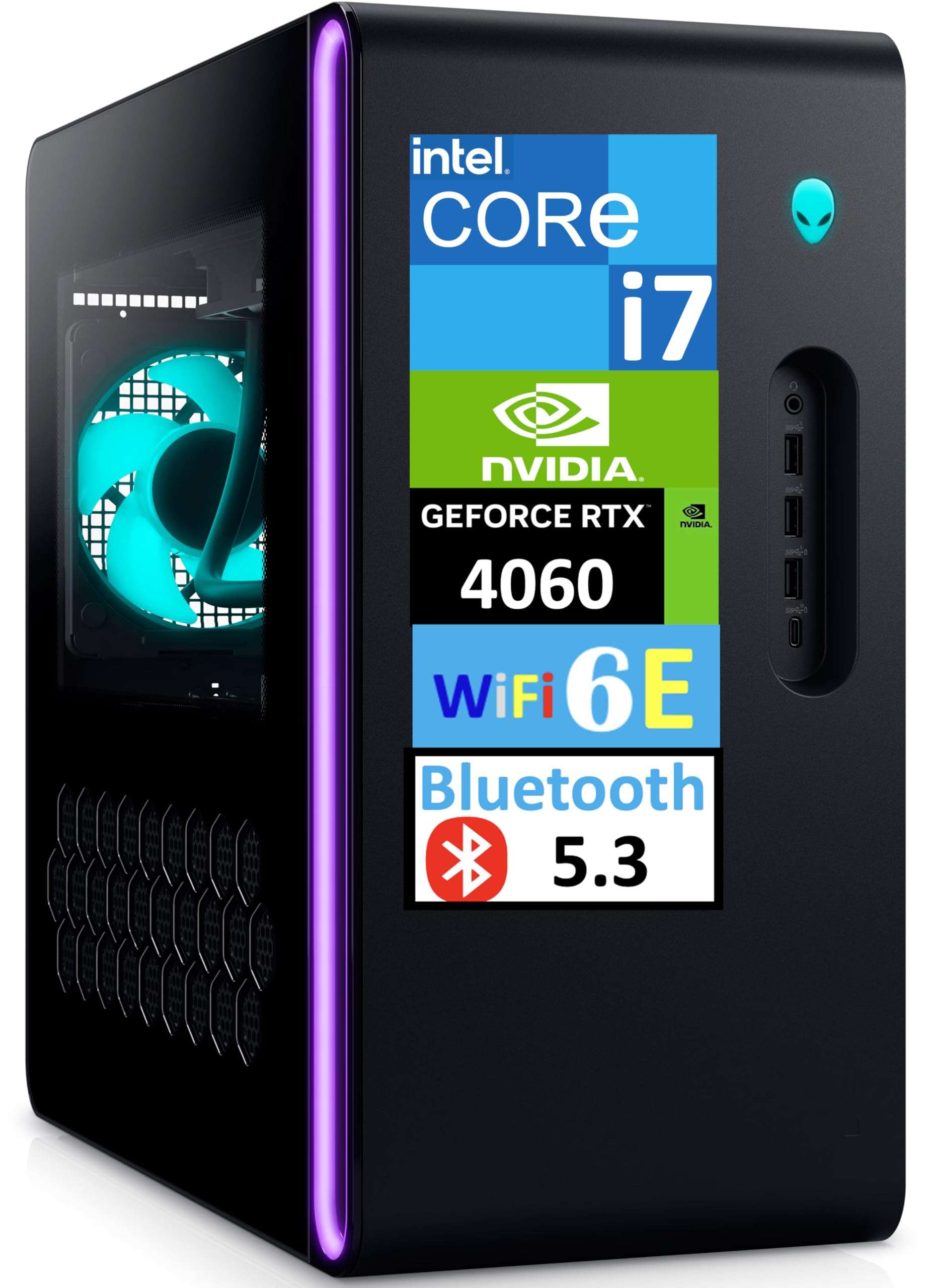 Alienware Aurora R16 Gaming Desktop PC (20-Core Intel i7-14700F, GeForce RTX 4060 Ti 8GB, 32GB DDR5 RAM, 1TB SSD, 240mm AIO Liquid Cooling, RJ-45, WiFi 6E, BT 5.3, KB&M, Win 11 Home) - Image 1