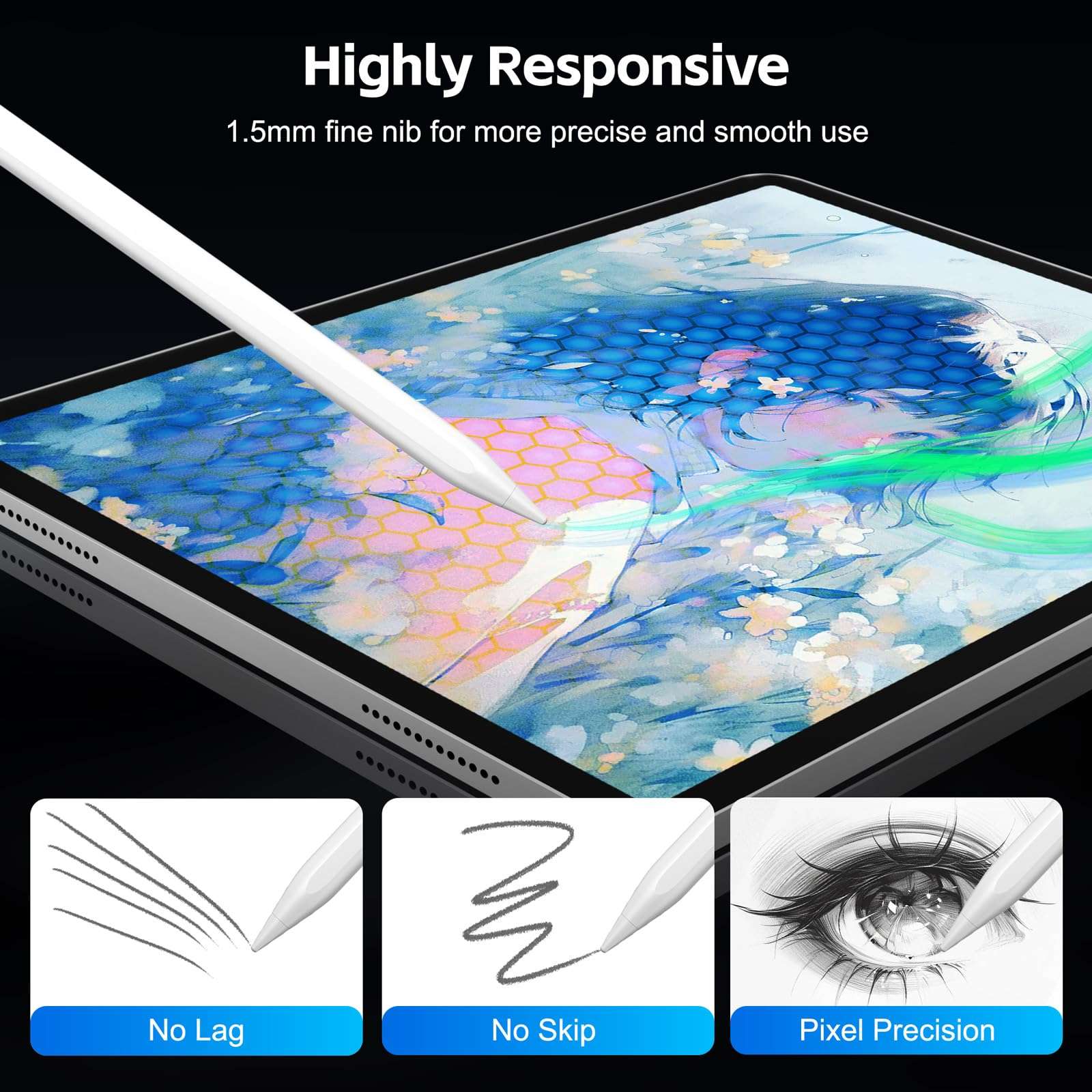 Aspaper Stylus Pen for iPad 2025-2018 with 13mins Fast Charge,Tilt Sensitive Palm Rejection Pencil for iPad 11th A16,10th/9th/8th/7th/6th, Air 11/13 M2/M3,Pro 11/13 M4,Pro 12.9“,Air 5/4/3,Mini 7/6/5 - Image 3