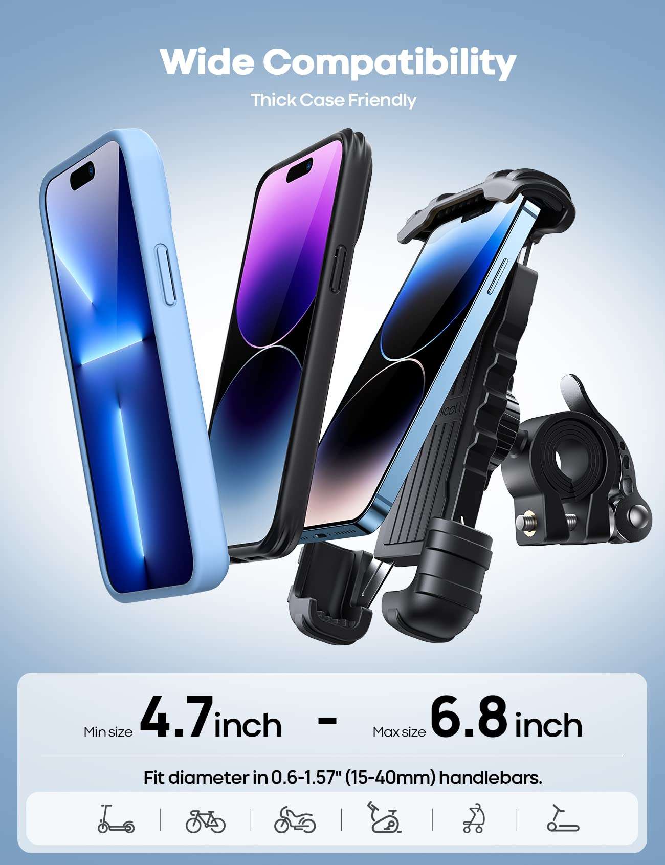 Lamicall Bike Phone Holder, Motorcycle Mount - Motorcycle Phone Holder, Handlebar Cell Phone Clamp, Scooter Phone Clip for iPhone Air 17 Pro Max, 16 15 Pro Max Plus, S20, More 4.7 to 6.8" Smartphones - Image 3