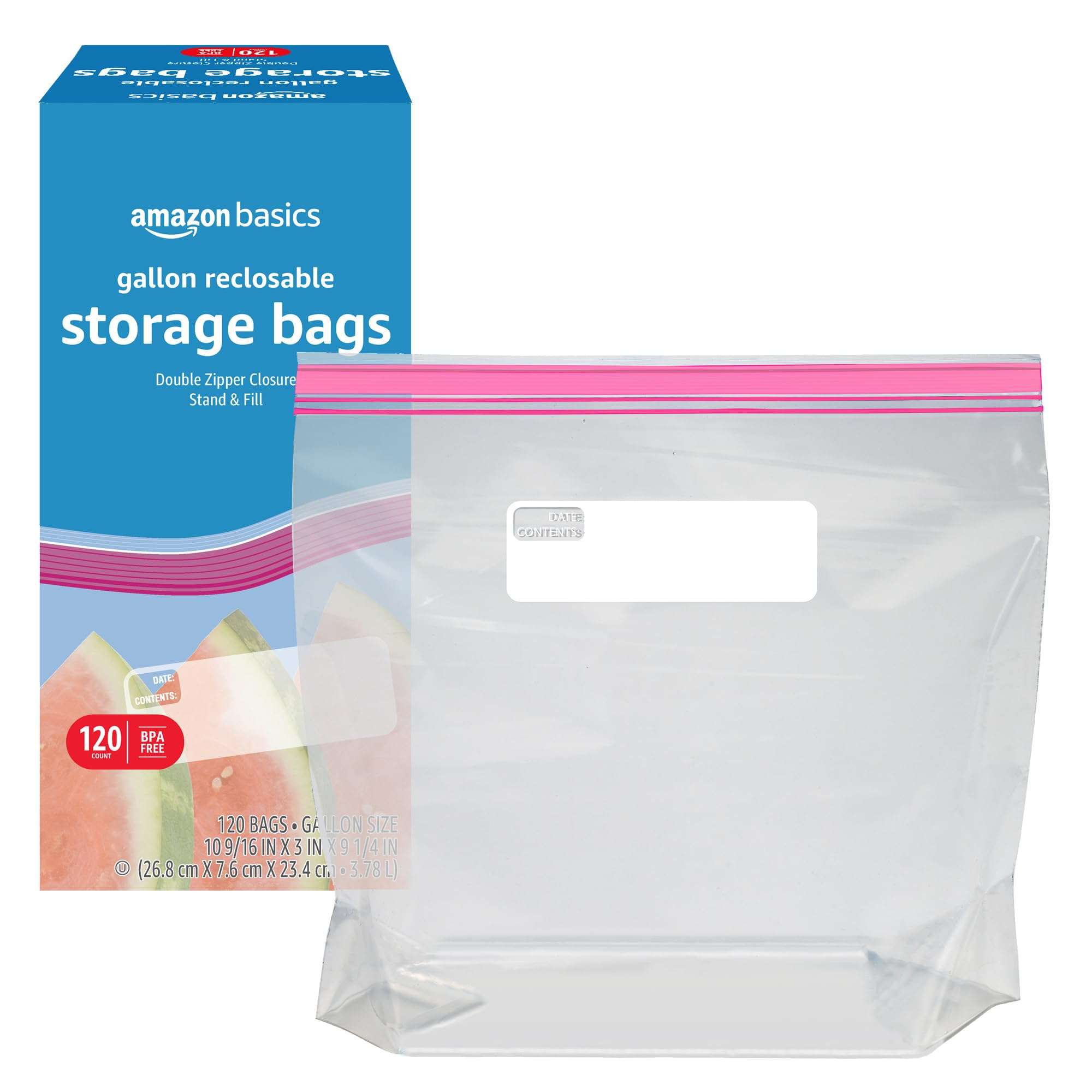 Amazon Basics Reclosable Gallon Food Storage Bags, BPA Free, 120 Count - Image 3